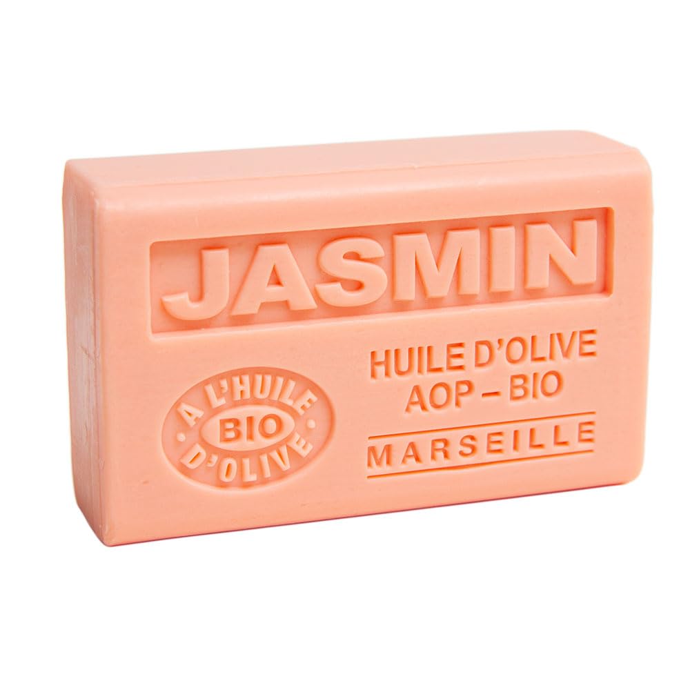 Savon de Marseille French Soap - Pure Organic Olive Oil & Shea Butter - Jasmine Scented - 125g Bar - Luxury Bath & Skin Care for Dry & Sensitive Skin