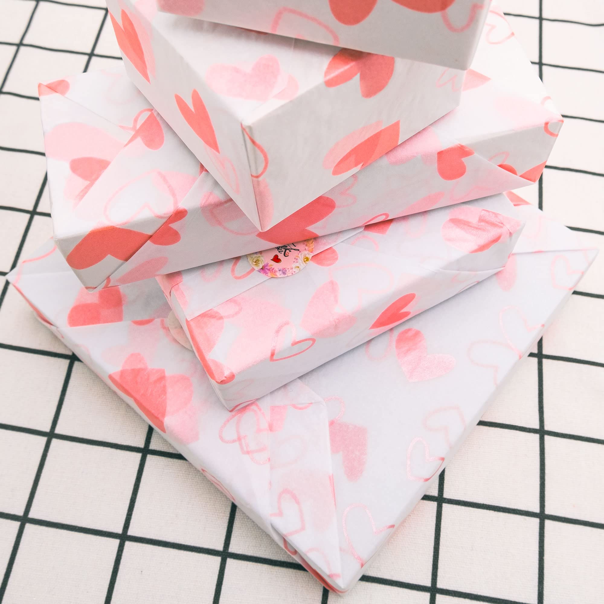 MR FIVE White with Pink Heart Tissue Paper Bulk - 20