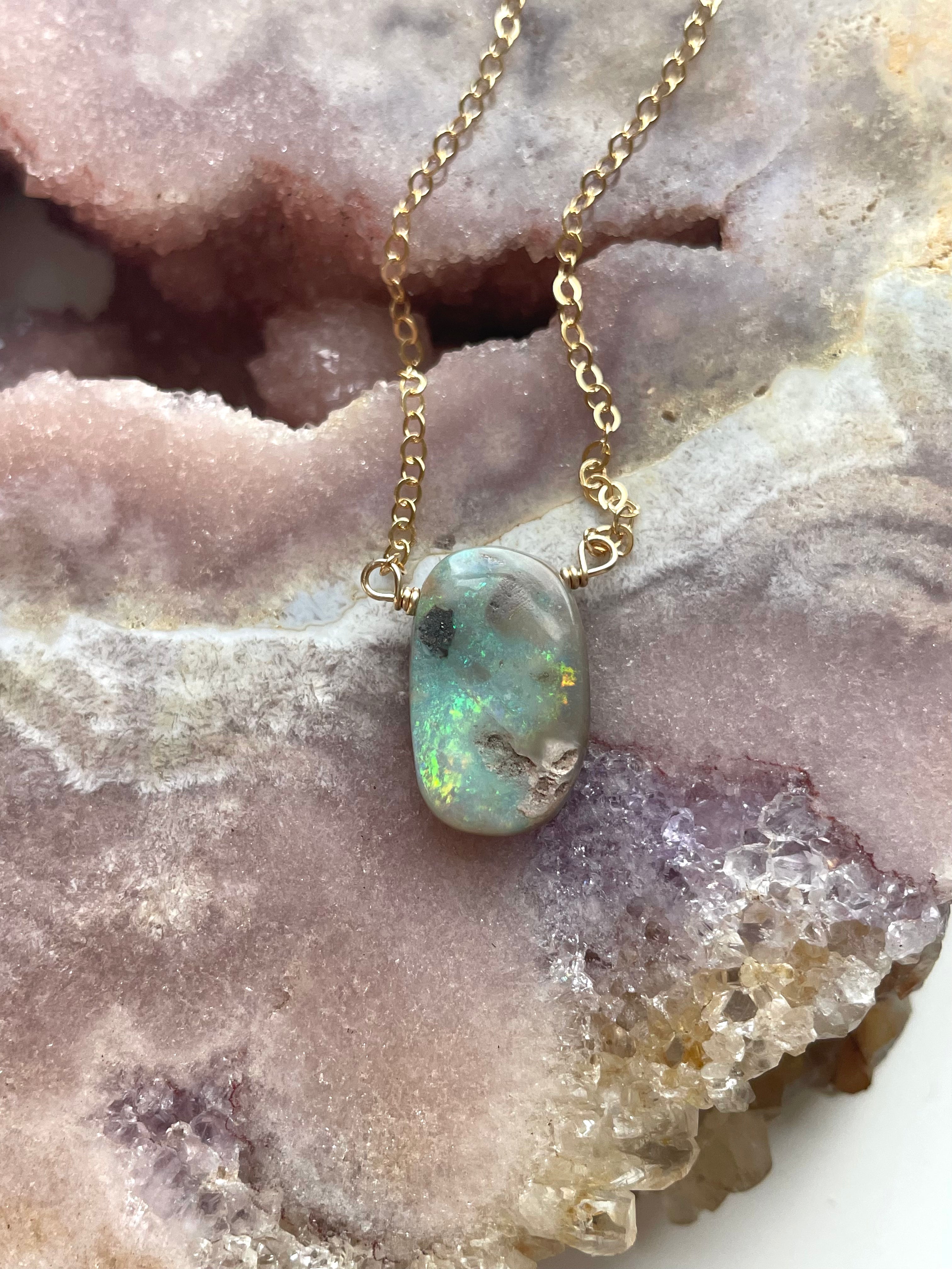 Exquisite Australian Opal Pendant Necklace - 14K Gold Filled Elegant Jewelry for Women | Perfect Gift for Birthday, Anniversary & Special Occasions