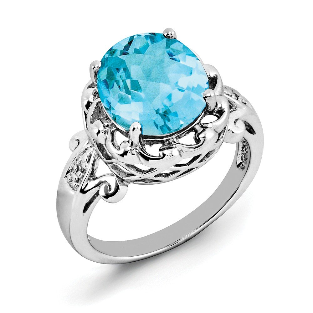 Sterling Silver Blue Topaz Diamond Engagement Ring for Women - Size 7 | Wedding, Proposal, Anniversary Gift | Elegant Jewelry for Special Occasions