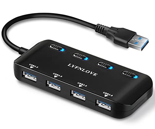 LYFNLOVE 4-Port USB 3.0 Hub with Power Switches - for Laptop, PC & Flash Drives