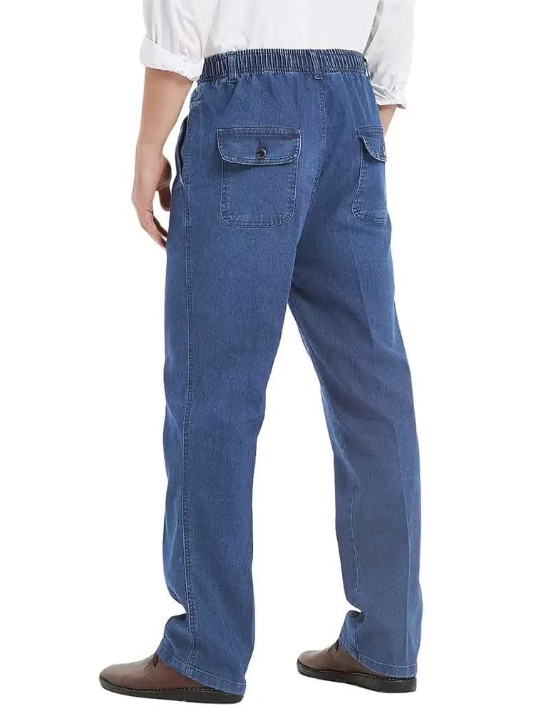 Ylingjun Men's Stretch Elastic Waist Jeans - Comfortable Loose Fit Pull On Denim Pants for Casual Wear | Perfect for Work, Travel & Everyday Use