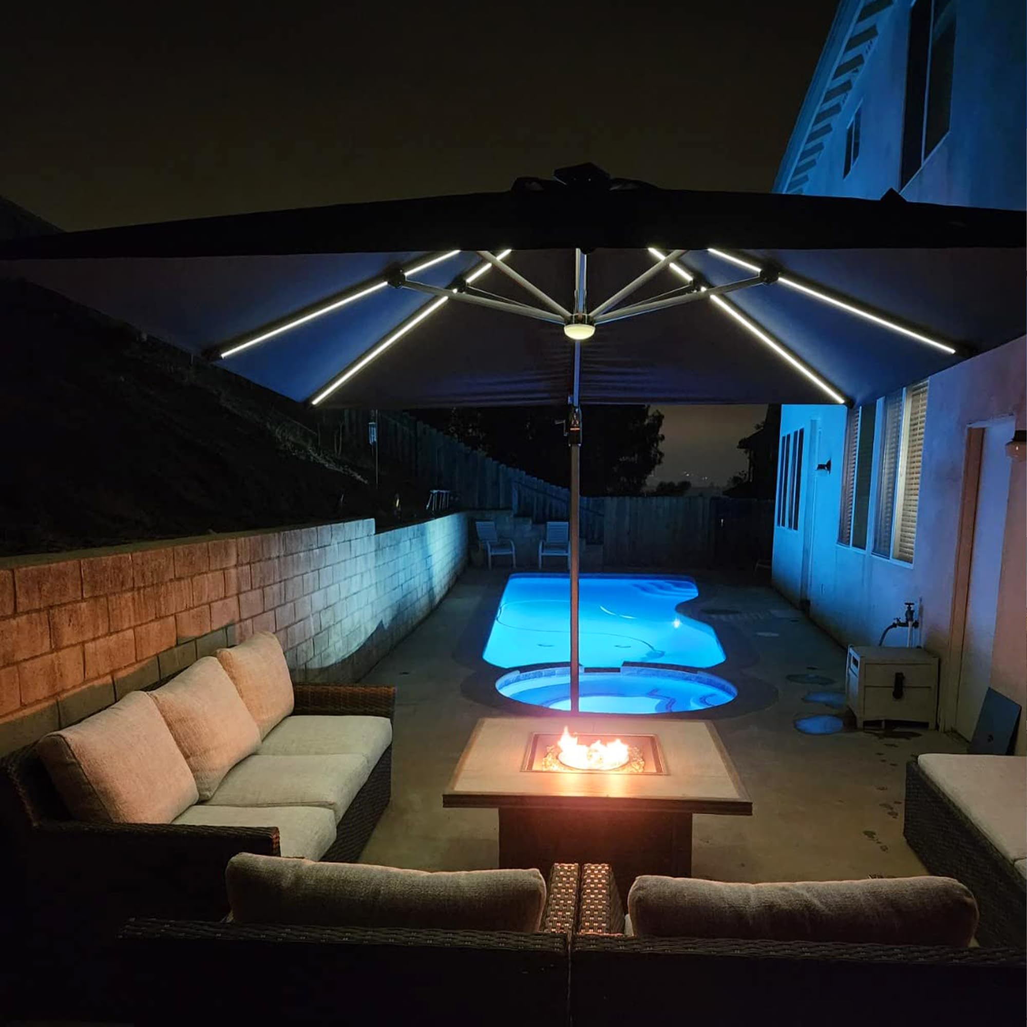 PURPLE LEAF 10ft Solar LED Patio Umbrella with 360° Rotation & Aluminum Base - Navy Blue Outdoor Offset Umbrella for Garden, Pool, Deck & Backyard Relaxation