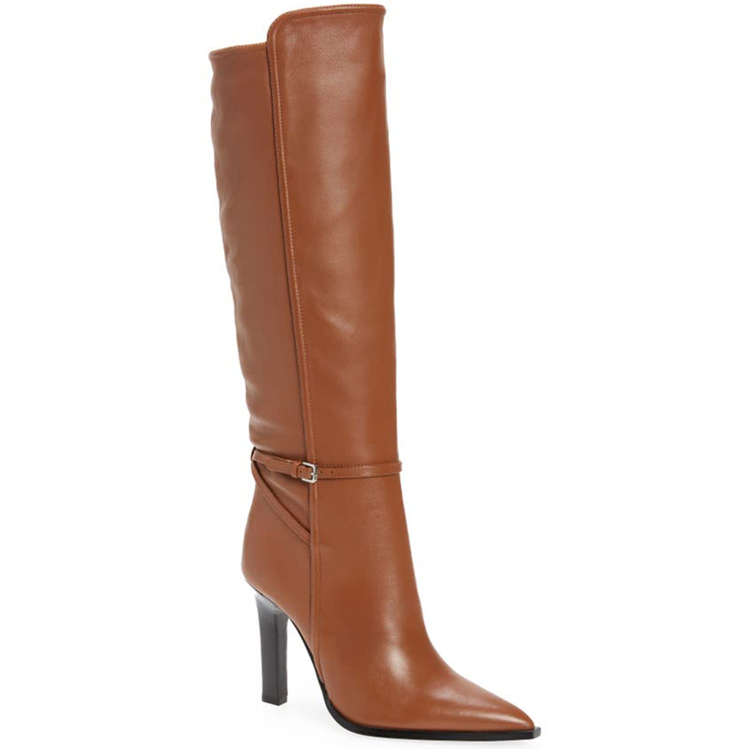 Women's Brown Two-Tone Snakeskin Over The Knee Boots - Pointed Toe High Heel Pull-On Dress Boots with Ankle Strap (US Size 4-16) | Perfect for Office, Party & Night Out