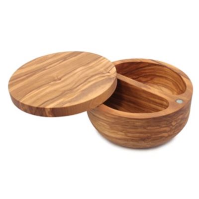 Swissmar Palermo Olive Wood Salt Keeper - Natural Wooden Salt Box with Lid (5