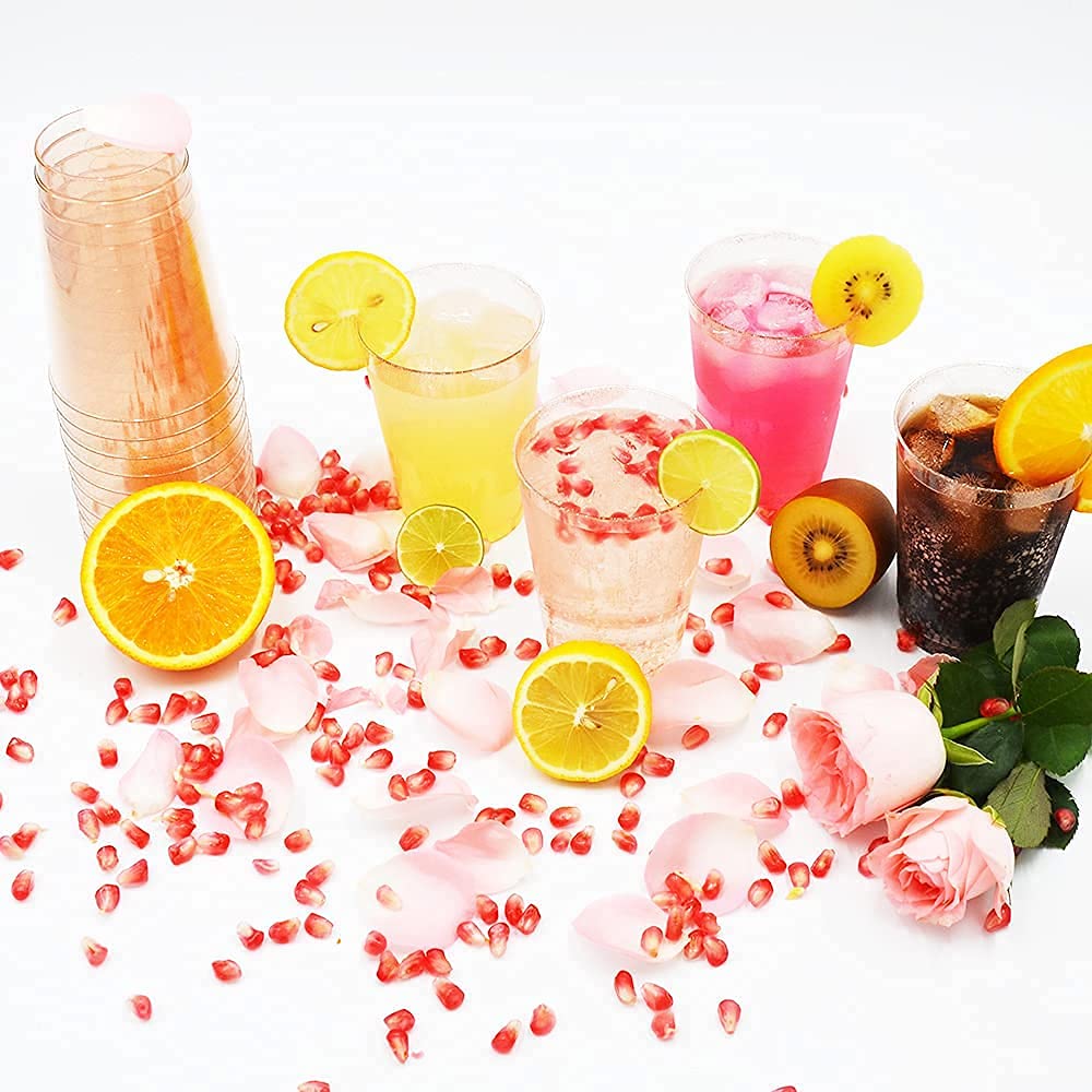 Homy Feel 12 Oz Rose Gold Glitter Plastic Cups - 50 Pack Disposable Party Cups for Cocktails, Wine, Weddings, Valentine's Day & Birthday Celebrations - Elegant Drinkware for Special Occasions