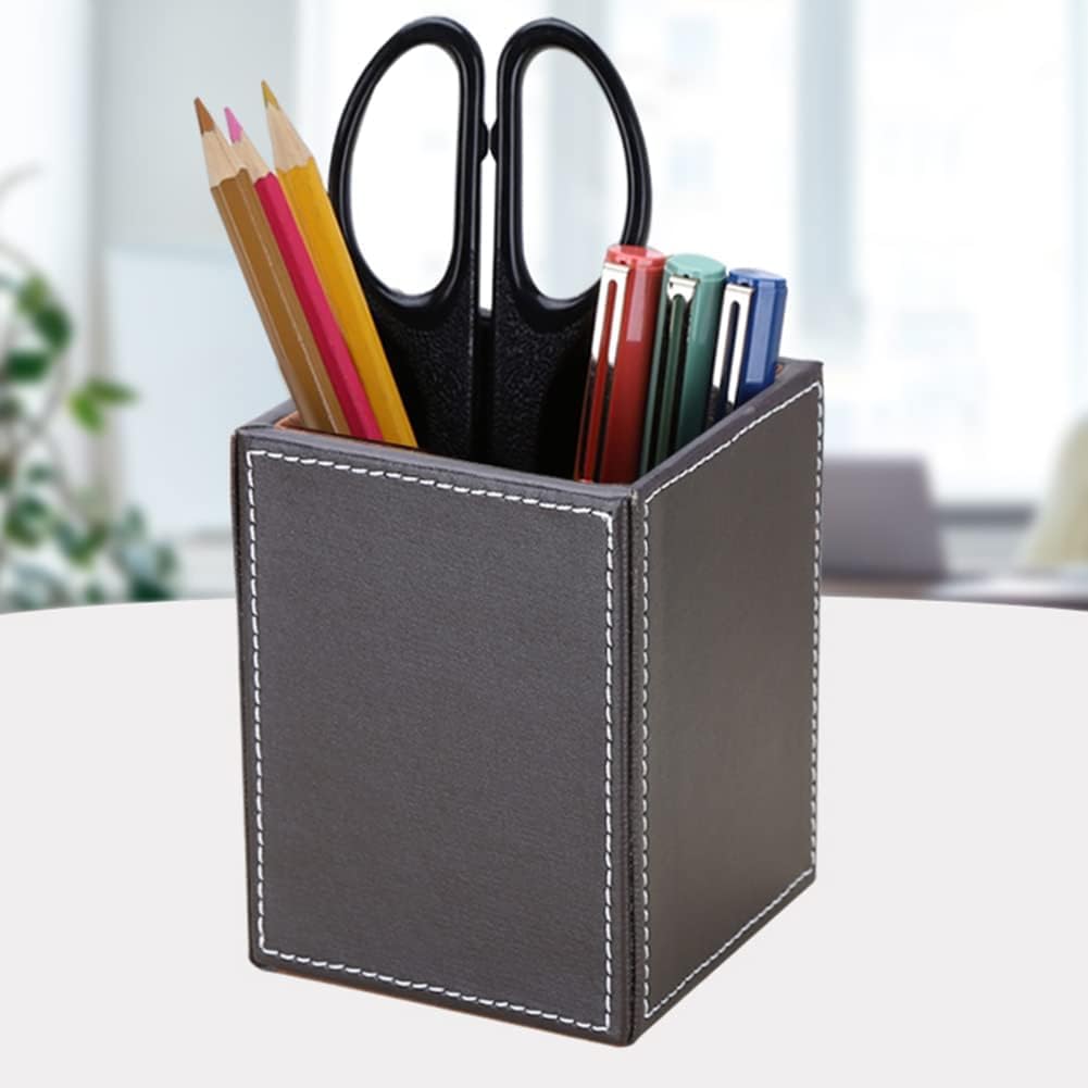KINGFOM 3-Piece PU Leather Desk Organizer Set - Tissue Holder, Pen Cup & Business Card Stand - Stylish Office Supplies for Workspace Organization | Perfect for Home Office, Study Desk & Professional Workspace