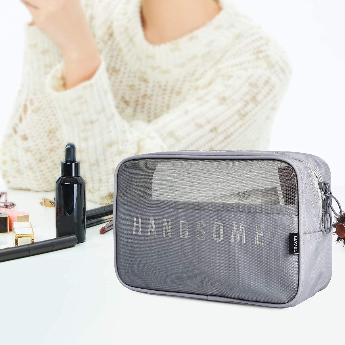 Jarvis Set of 3 Mesh Cosmetic Organizer Makeup Bags - Travel Toiletry Kit for Men & Women (Grey) - Perfect for Bathroom, Vanity & Suitcase Organization