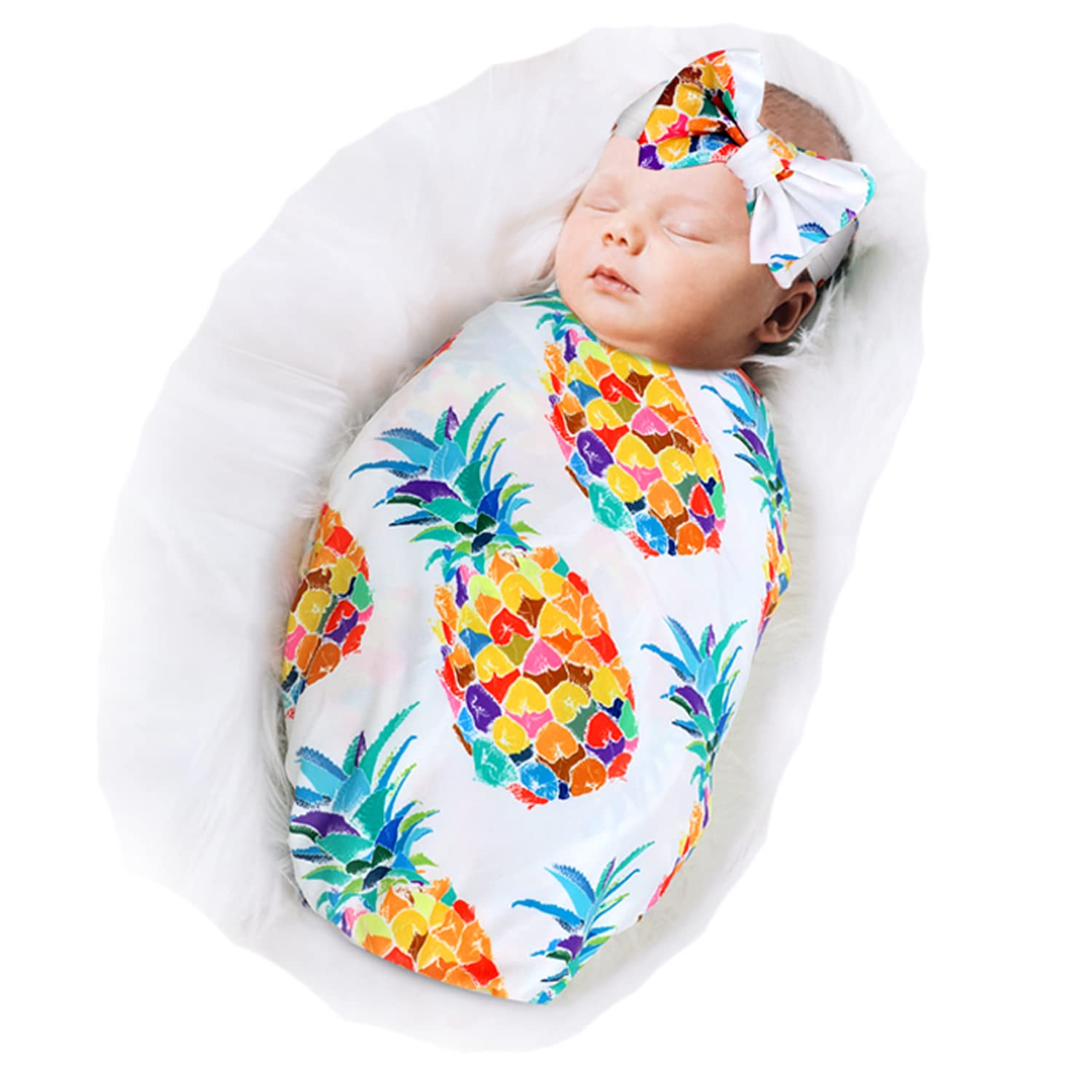Soft Newborn Receiving Blanket & Headband Set - Unisex Baby Swaddle Wrap for Boys & Girls - Perfect Baby Shower Gift & Hospital Photo Prop