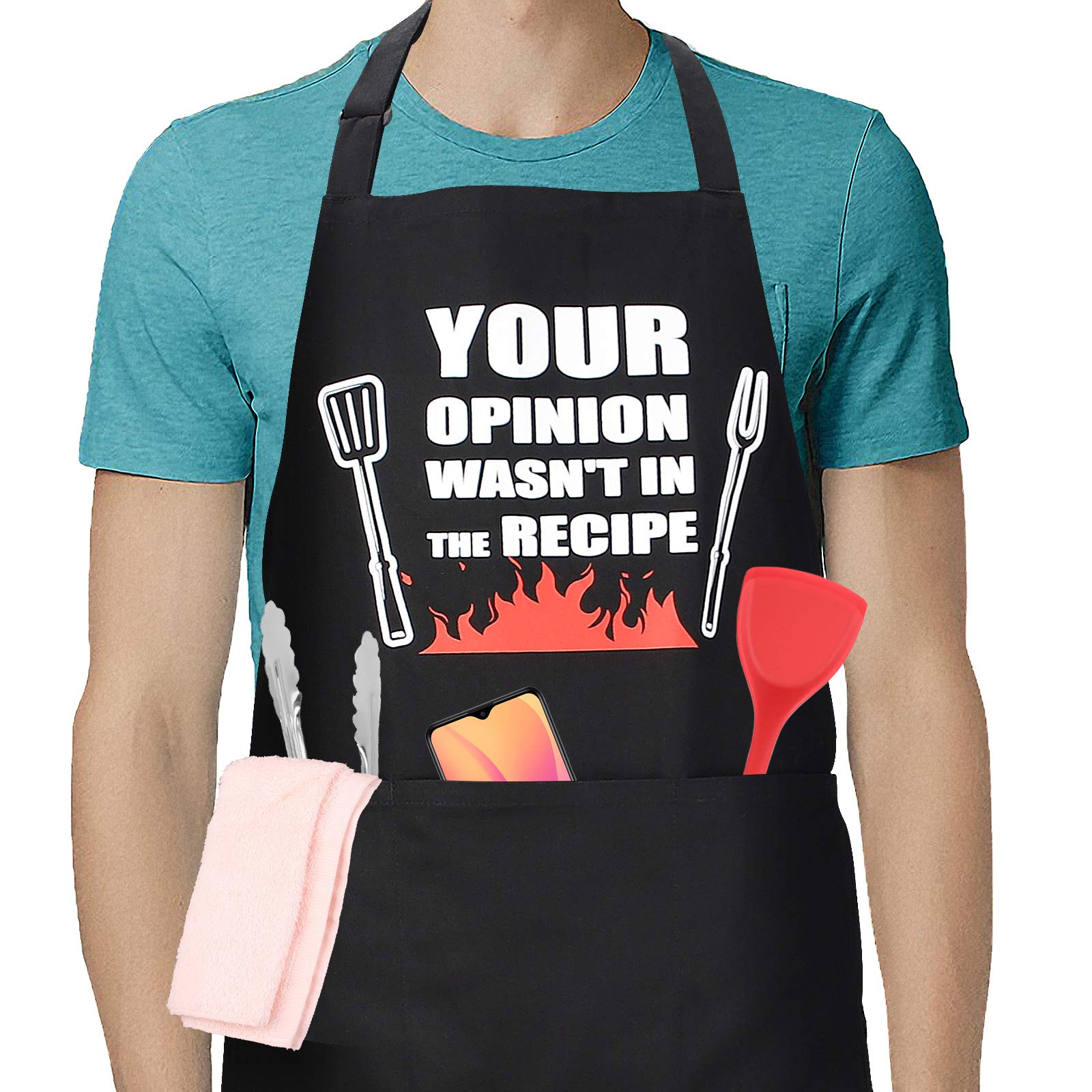 Funny BBQ Apron for Men & Women with 3 Pockets - Best Cooking Grilling Gifts for Dad, Husband, Wife, Boyfriend, Girlfriend - Perfect for Father's Day, Mother's Day, Birthday & Kitchen Parties
