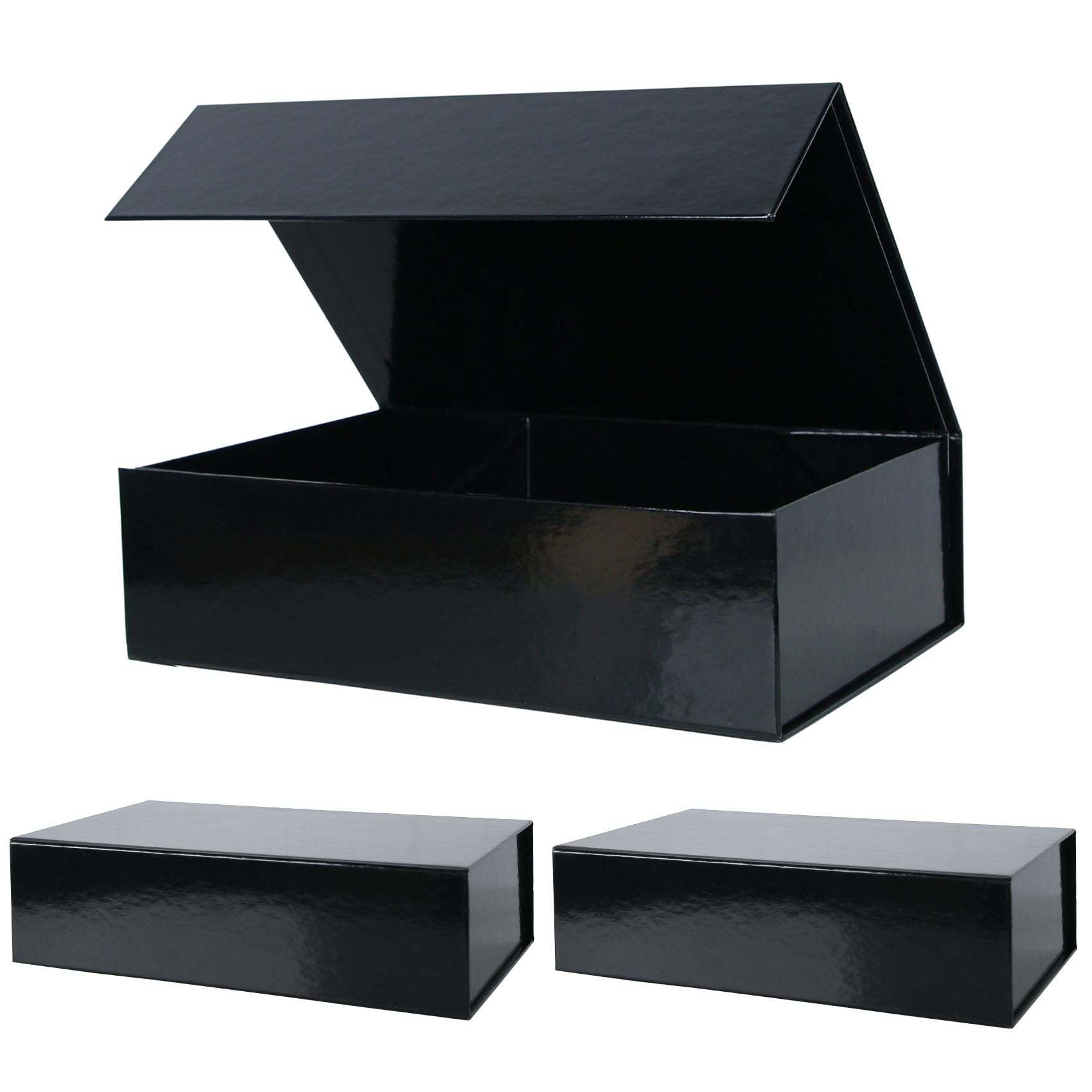Aimyoo 3 Pack Black Collapsible Gift Boxes with Magnetic Closure Lids - 13.8x9x4.3 Inch Large Rectangle Storage Box for Bridesmaid Groomsmen Proposals, Wedding, Graduation Gifts - Perfect for Party Favors, Jewelry Packaging & Keepsake Organization