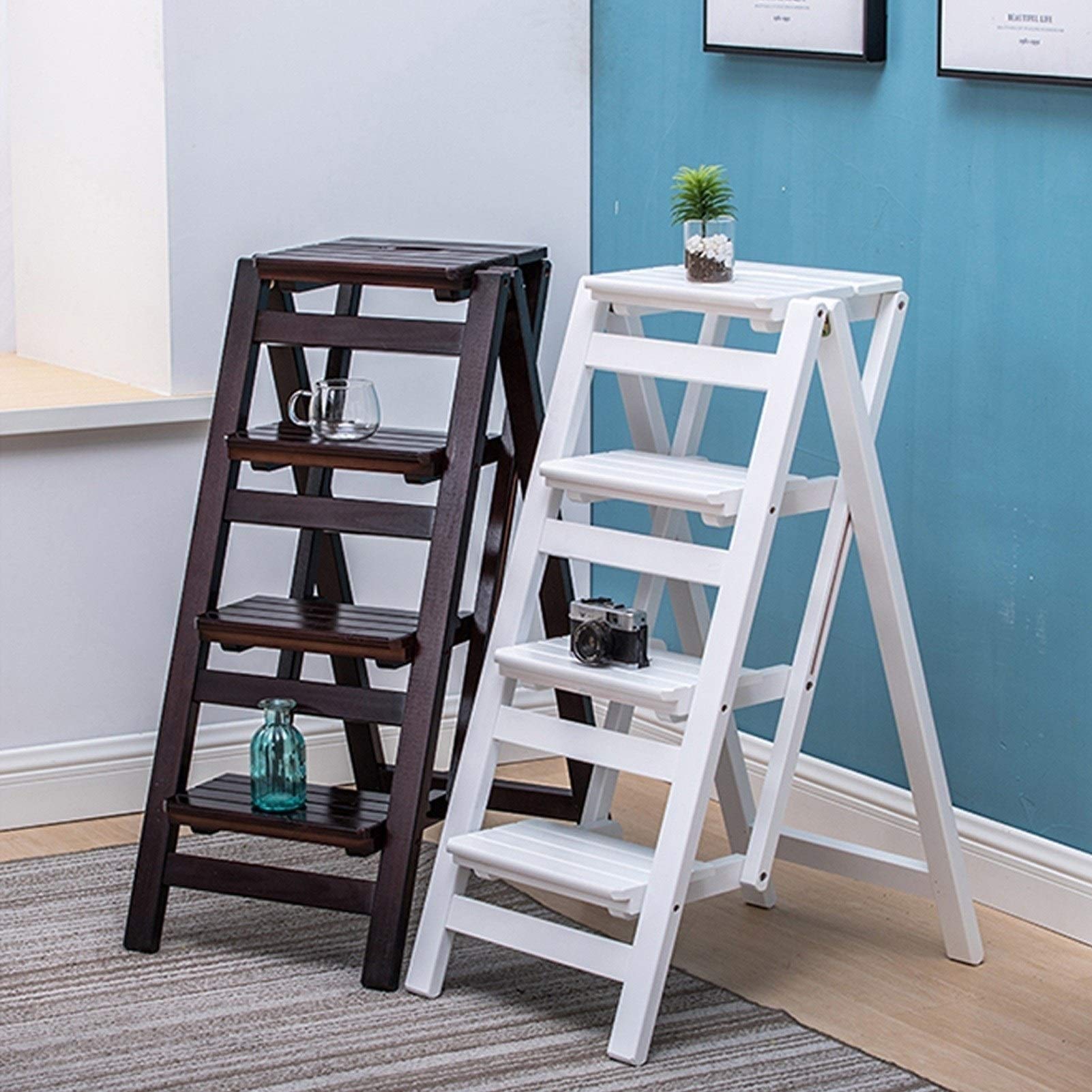 4-Step Wooden Folding Step Stool for Kitchen, Library - Portable, Multi-Purpose Indoor Climbing Stool with Non-Slip Surface - Perfect for Home, Office, and Storage Organization