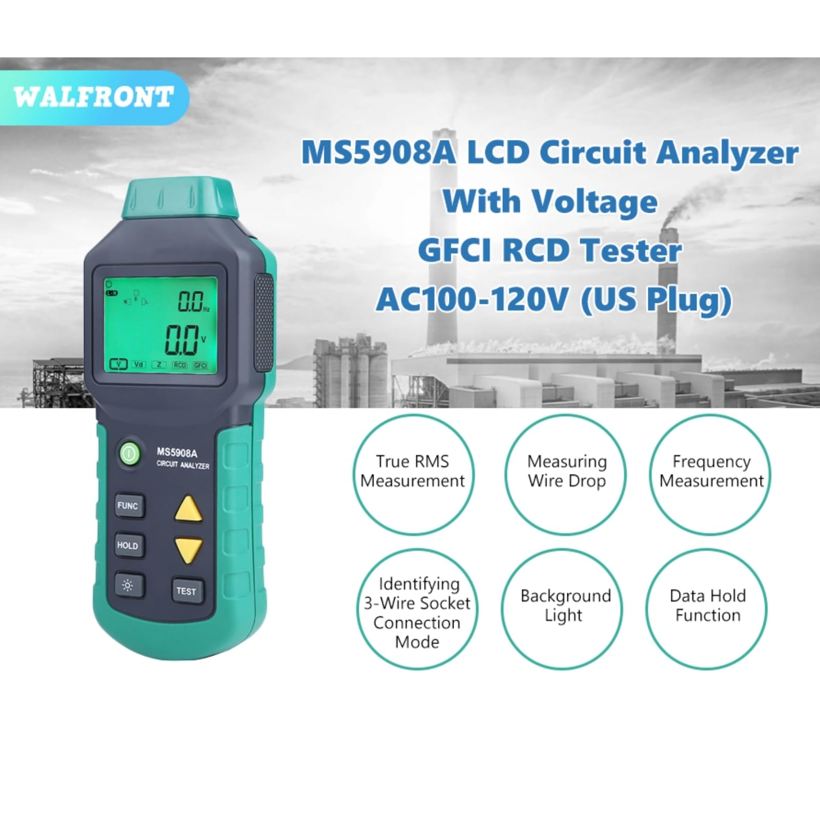 **MS5908A Circuit Analyzer Tester - AC 100-240V RMS Voltage Detector, GFCI/RCD Fault Tester with LCD Display (US Plug) - Perfect for Electricians, DIY Home Repairs & Electrical Safety Testing**