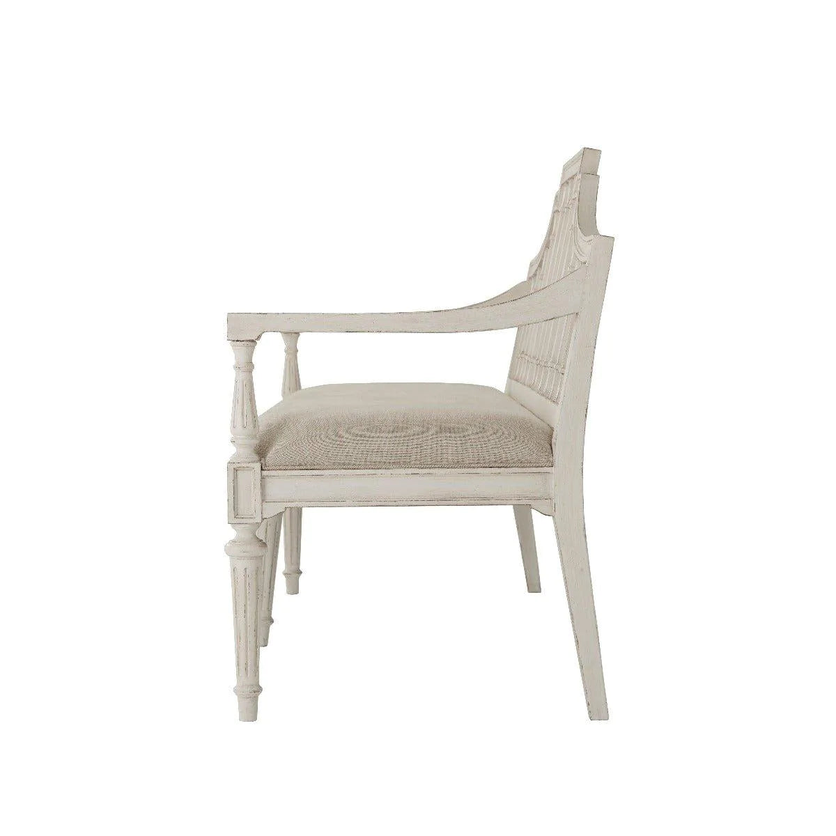 Arched Back Settee with Carved Fluted Detailing - Distressed Wood Sofa Bench in 2 Finish Options | Perfect for Entryway, Living Room or Bedroom Seating