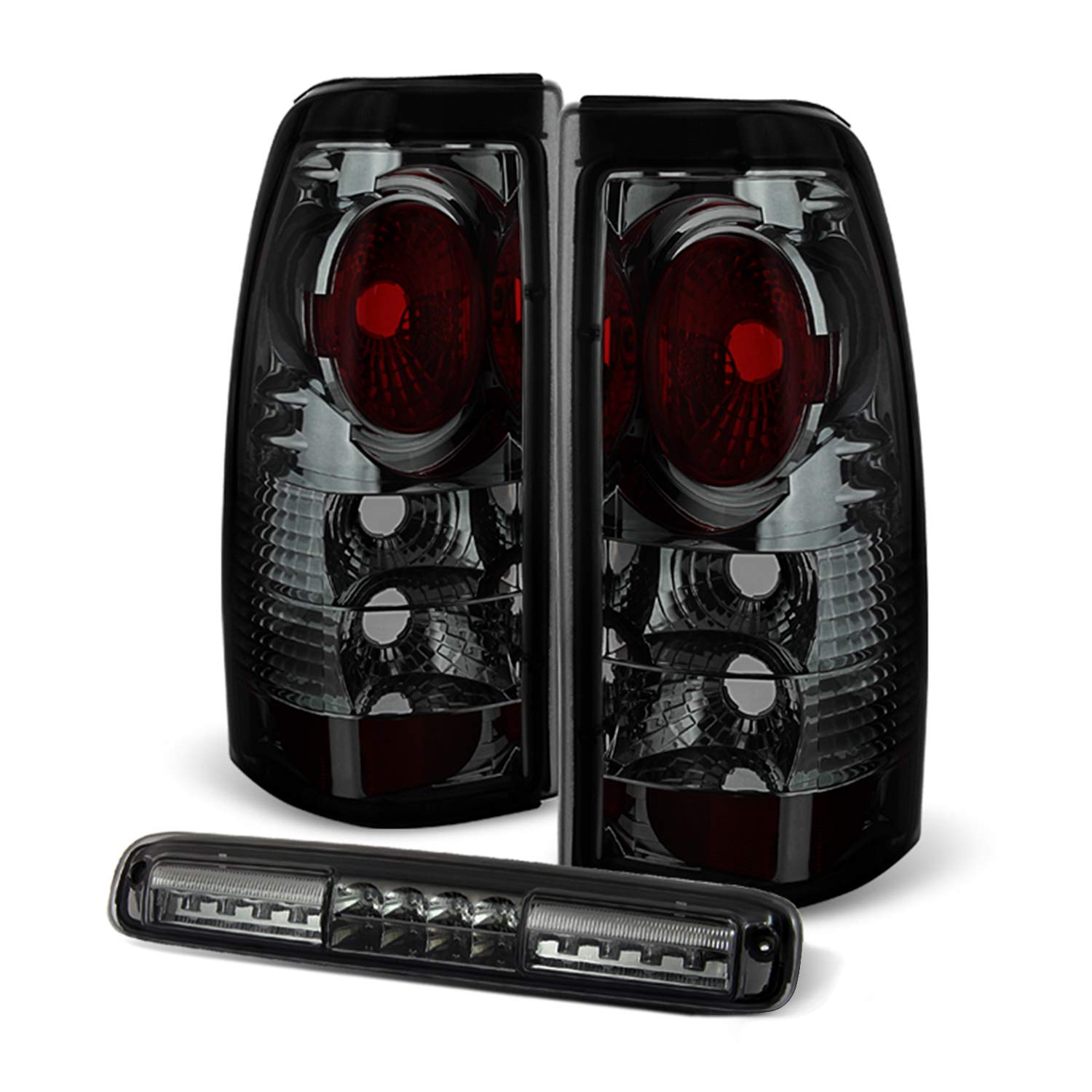 AKKON Smoked LED Tail Brake Lights + 3rd Cargo Lamp for 1999-2002 Chevy Silverado & 1999-2006 GMC Sierra 1500/2500 Pickup Trucks - Upgrade Your Truck's Style & Visibility for Night Driving & Off-Road Adventures