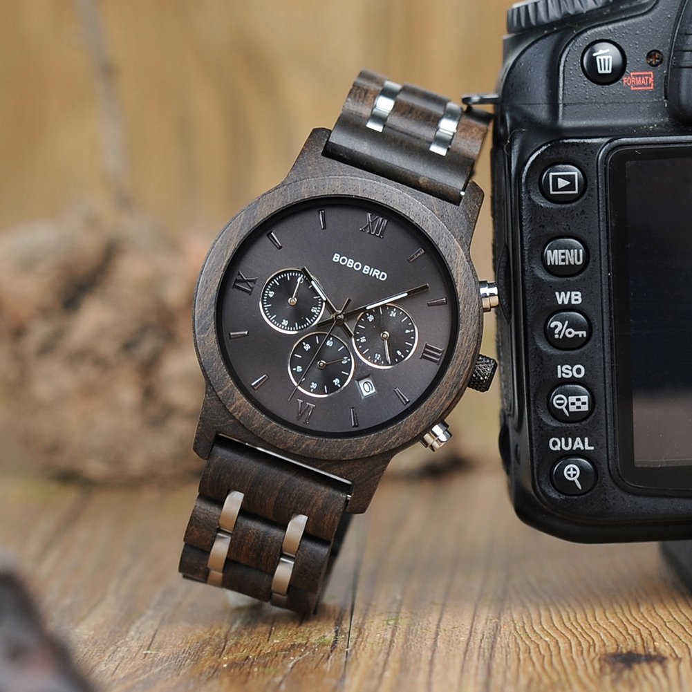 BOBO BIRD Men's Wooden Watches - Luxury Wood & Metal Strap Chronograph with Date Display, Quartz Watch for Men - Perfect for Business, Casual & Outdoor Activities