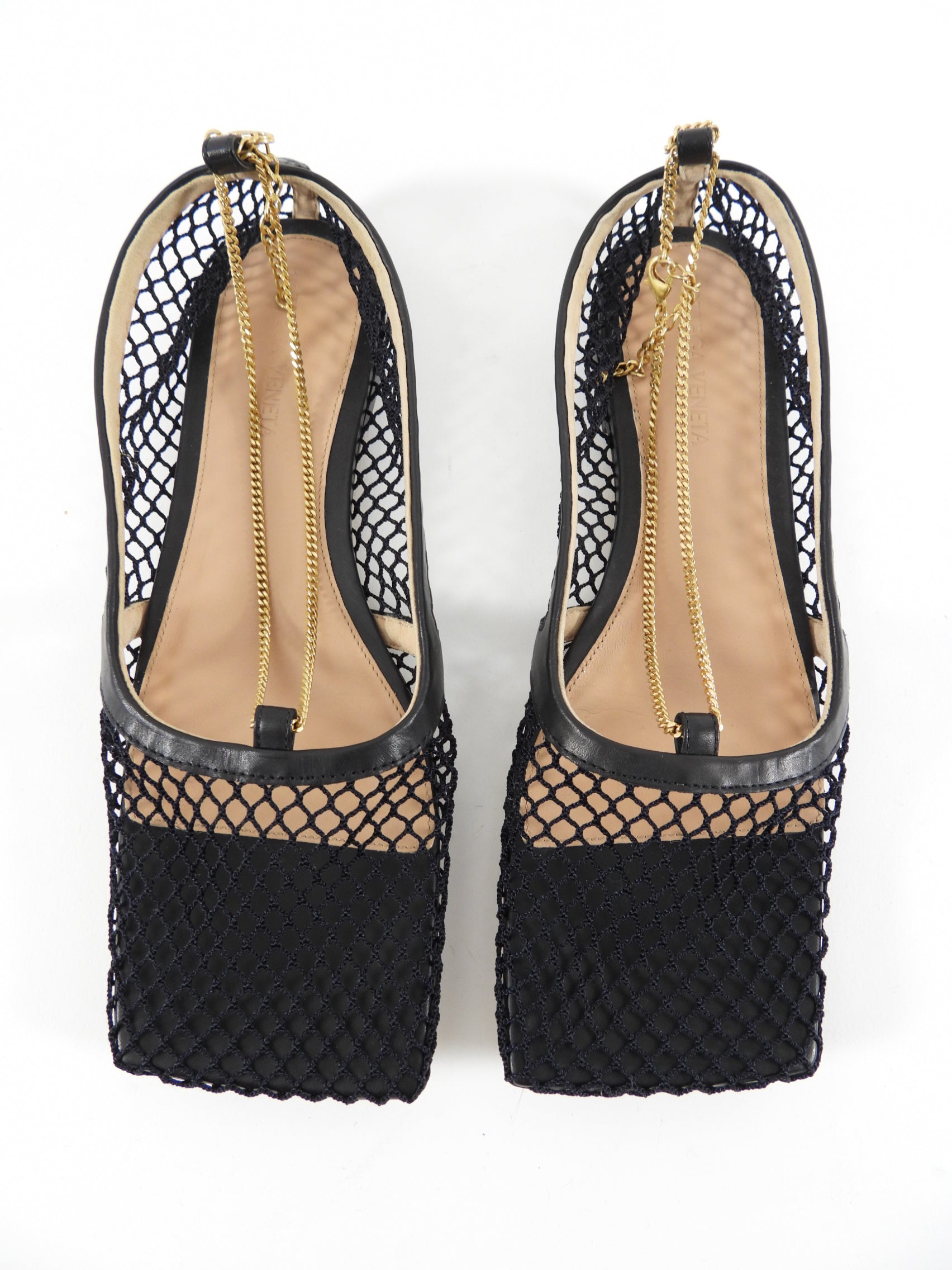 Bottega Veneta Black Mesh Chain Flats Women's Size 37.5 - Stylish & Comfortable for Casual Outings, Office Wear & Evening Events