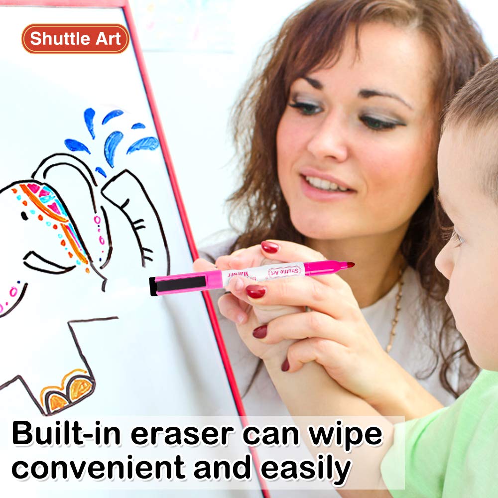 Shuttle Art Magnetic Whiteboard Markers Set of 20 - Fine Tip Dry Erase Markers with Eraser for Whiteboard, Glass & Planner - Perfect for School, Office & Home Use - Ideal for Teaching, Presentations & Organization