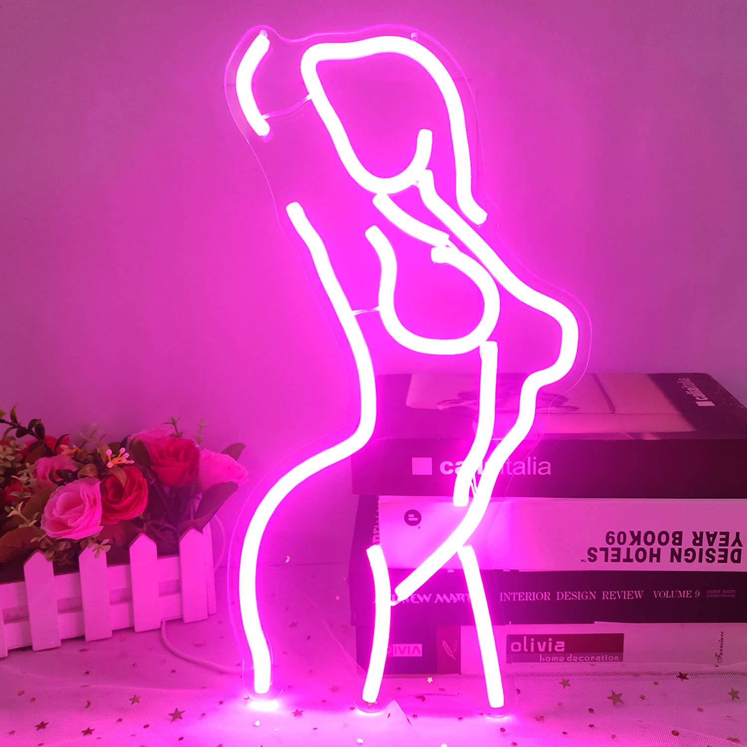 Custom Pink Dimmable LED Neon Sign for Women - 15.7x8.9 Inch Wall Art Decor for Bedroom, Bar, Man Cave, Pub, Club & Party | Vintage Neon Lights for Home & Business Decoration