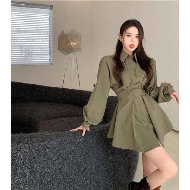 Stylish French Shirt Dress with Tie Waist - Women's Autumn Fashion for Office, Dating & Casual Outfits
