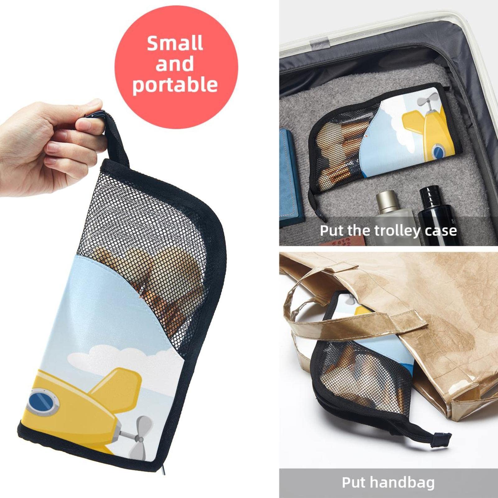 Portable Makeup Brush Organizer Bag with 12 Slots - Cute Balloon & Airplane Cartoon Design - Travel Makeup Brush Holder Case for Professional Makeup Artists & Beauty Lovers (Great for Travel, Home & Salon Use)