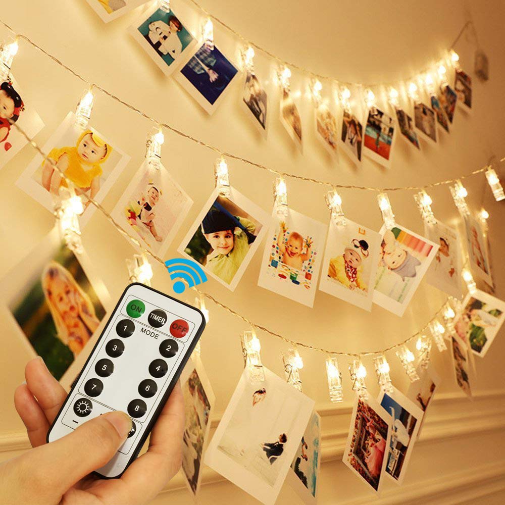 40 LED Photo Clip String Lights with Remote & Timer - 8 Modes Fairy Lights for Home, Party & Christmas Decor - Hang Photos, Cards, Memos & Artwork (Warm White) - Perfect for Bedroom, Wedding, Garden & Holiday Decorations