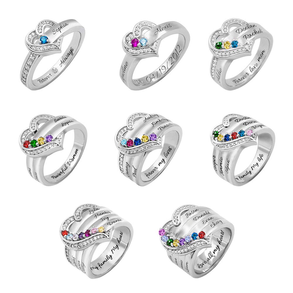 Personalized Sterling Silver Birthstone Name Ring for Women - Custom Engraved Mothers Ring with Kids Names, Wedding Band & Family Jewelry Gift | Perfect for Mother's Day, Anniversary & Special Occasions