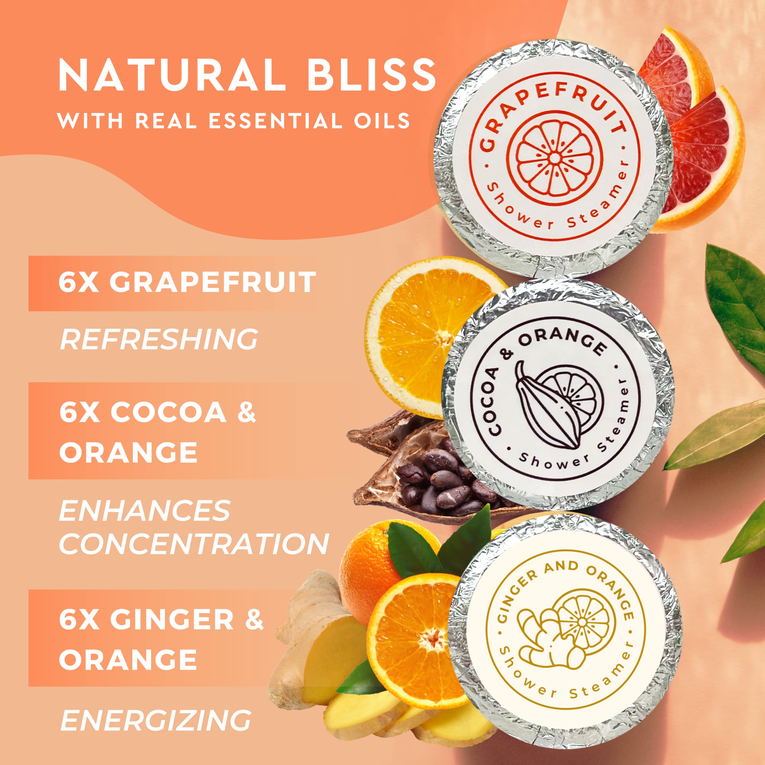 Cleverfy Aromatherapy Shower Steamers - Citrus Essential Oil Shower Bombs, Set of 18 for Relaxation & Stress Relief | Perfect for Bath, Spa & Self-Care