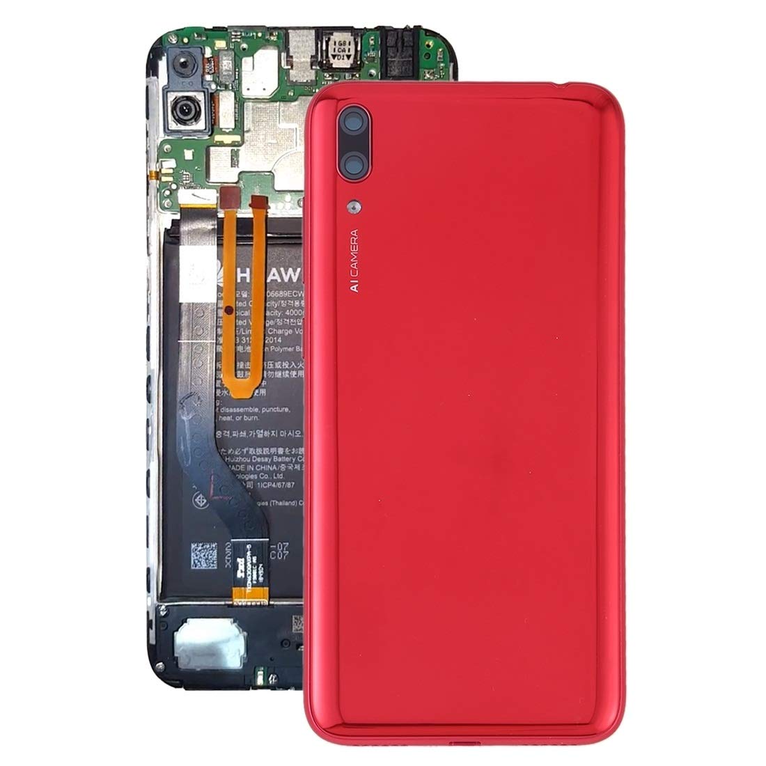 Original Huawei Y7 Pro (2019) Replacement Back Cover - Black & Red Options with Camera Lens & Side Keys | Durable Phone Battery Cover for Huawei Y7 Pro 2019 Model | Perfect for Protection & Style Enhancement