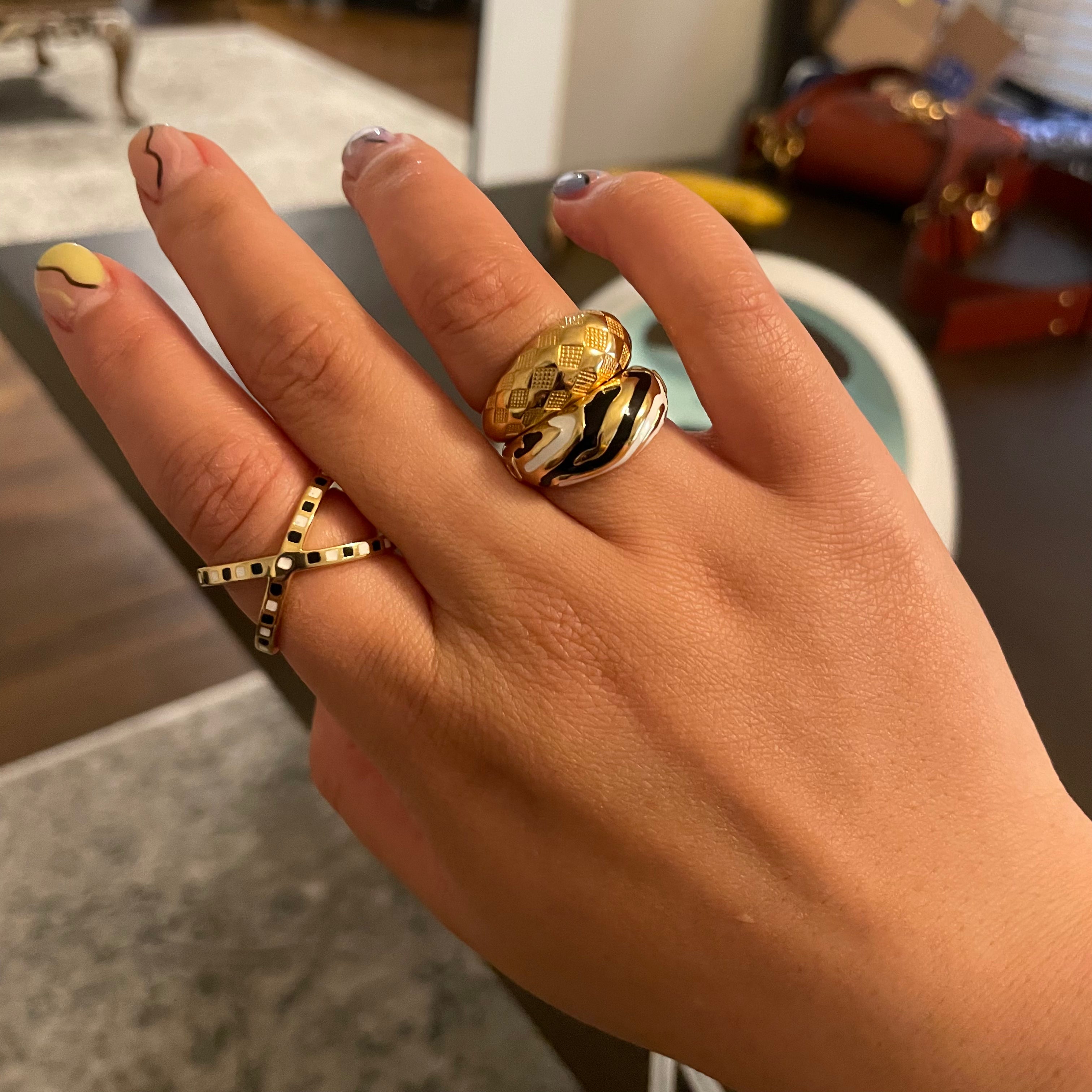Checker Ring - Stylish Black and White Patterned Ring for Women | Perfect for Casual Wear, Parties & Everyday Fashion Accessories