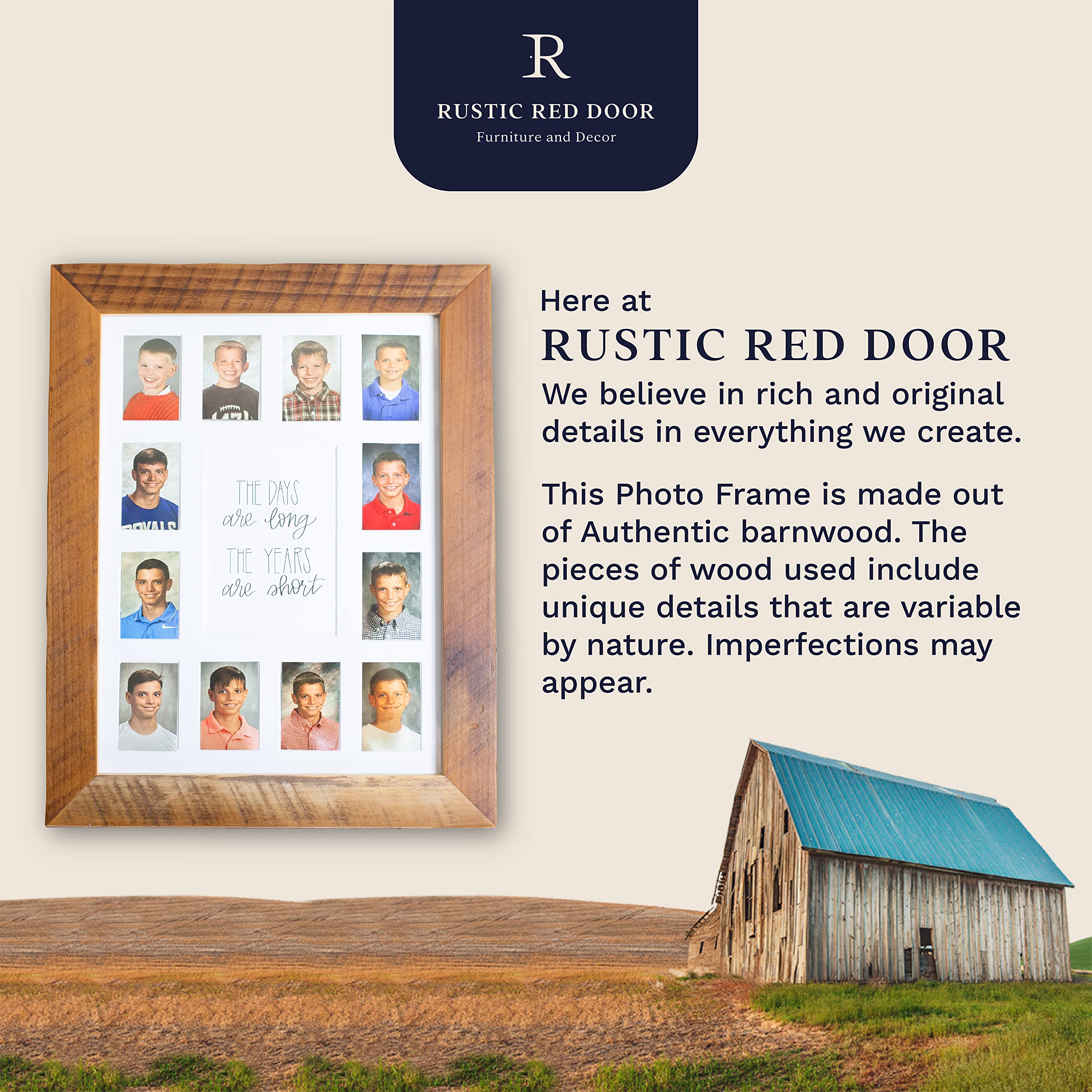 RRD School Years Photo Mat (12” x 16”) - Barnwood Frame Black Collage Picture Frame for K-12 School Pictures - Kindergarten to Graduation Memory Display with 13 Photo Spaces - Perfect for Classrooms, Home Décor & Graduation Gifts