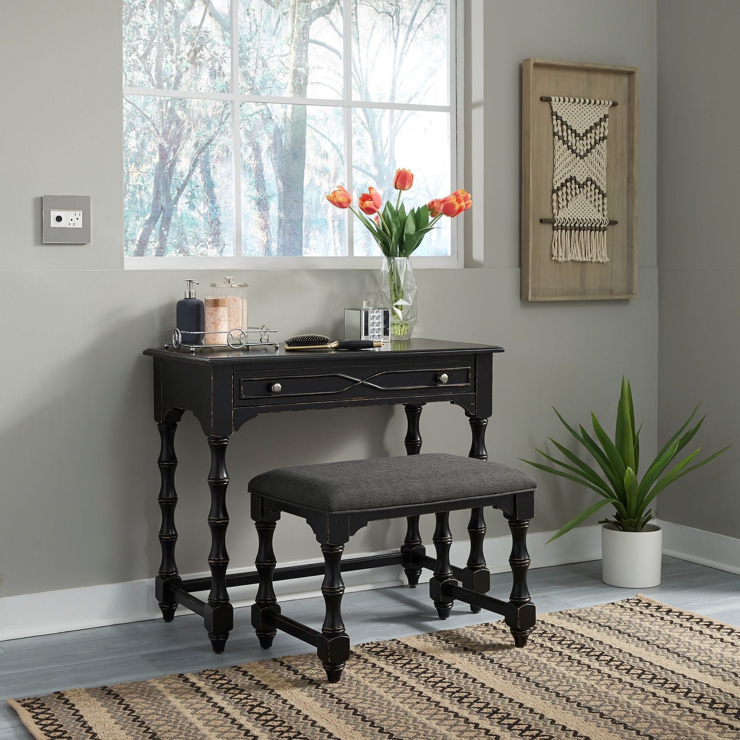 Elegant Vanity Desk Set with Stool - Modern Dressing Table for Makeup & Skincare - Perfect for Bedroom, Boudoir, and Beauty Room Decor