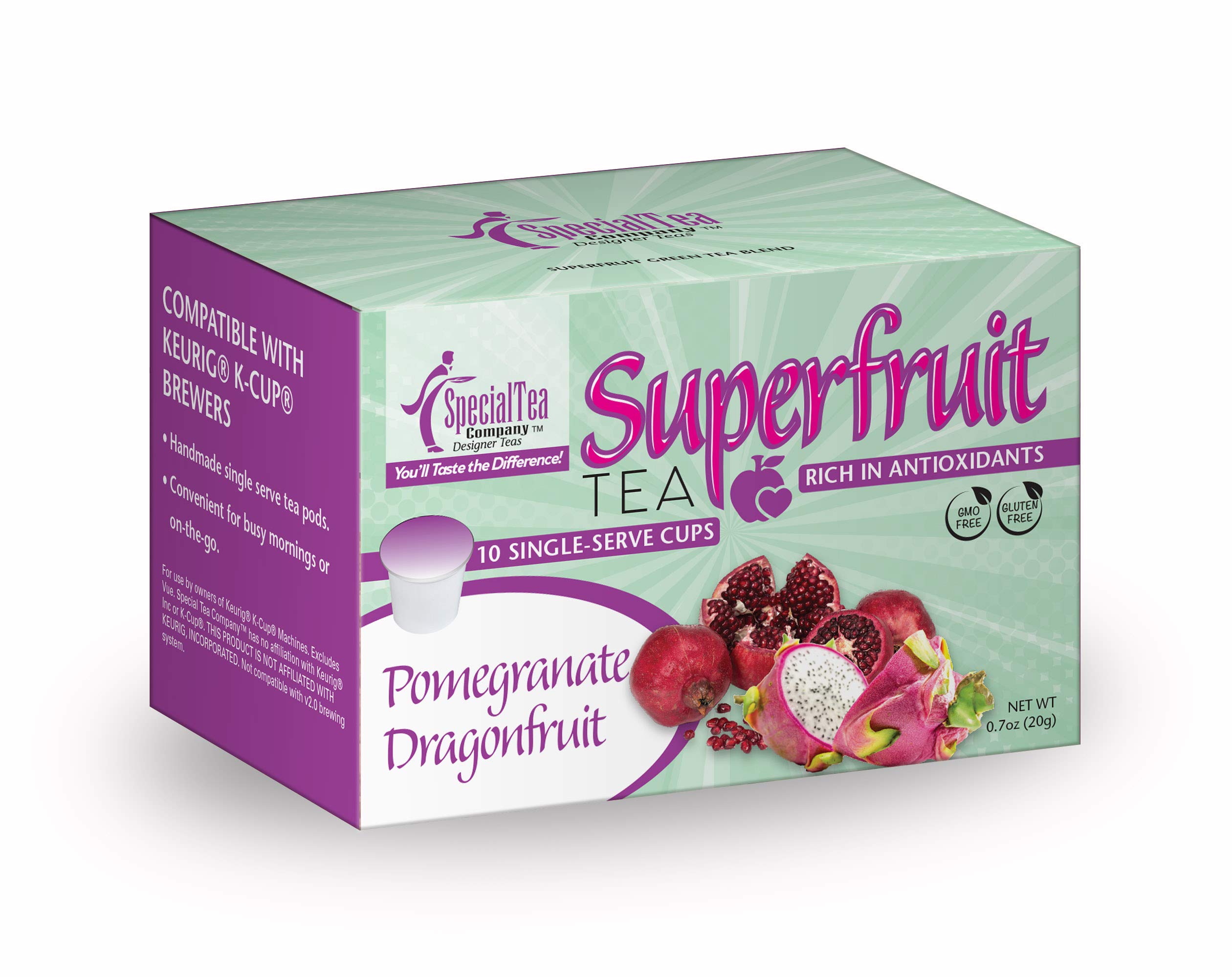 Premium Pomegranate & Dragonfruit Green White Tea Blend - Antioxidant Superfruit Herbal Tea Bags for Energy & Wellness - Perfect for Morning Boost, Afternoon Relaxation & Detox