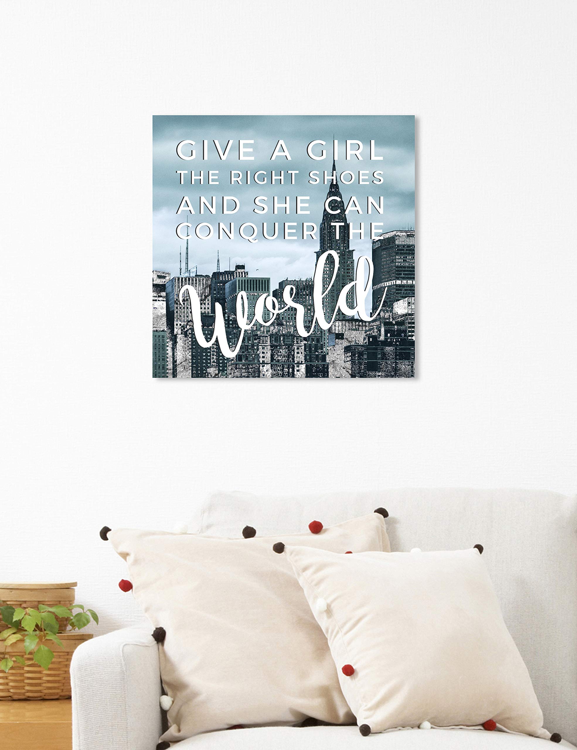 Conquer Inspirational Wall Art Canvas Print - 16x16 Inch Blue & Black Typography Quote Home Decor by Oliver Gal Artist Co. | Perfect for Living Room, Bedroom, Office & Gift