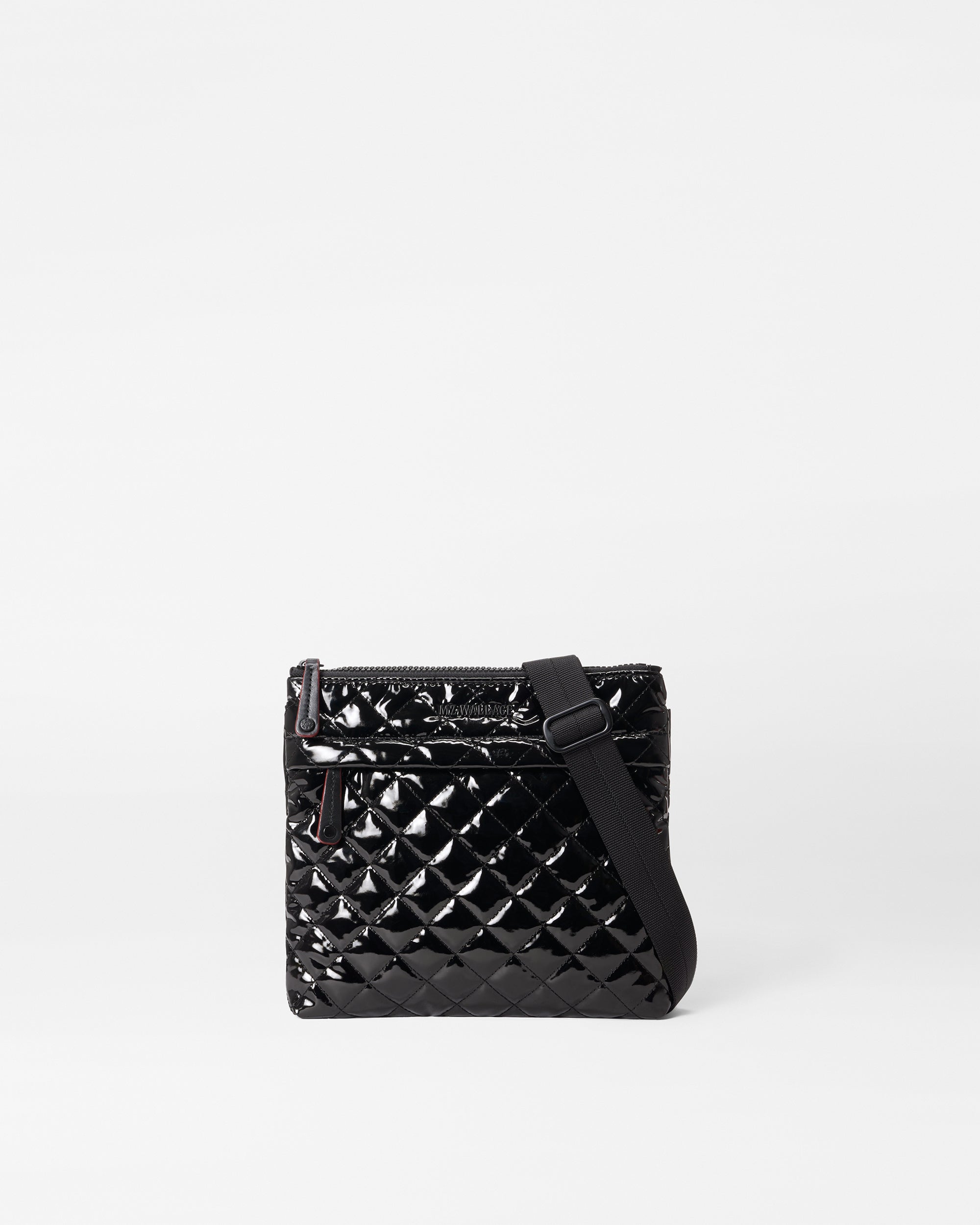 Stylish Black Lacquer Metro Flat Crossbody Bag for Women - Fashionable Shoulder Purse for Work, Travel & Everyday Use