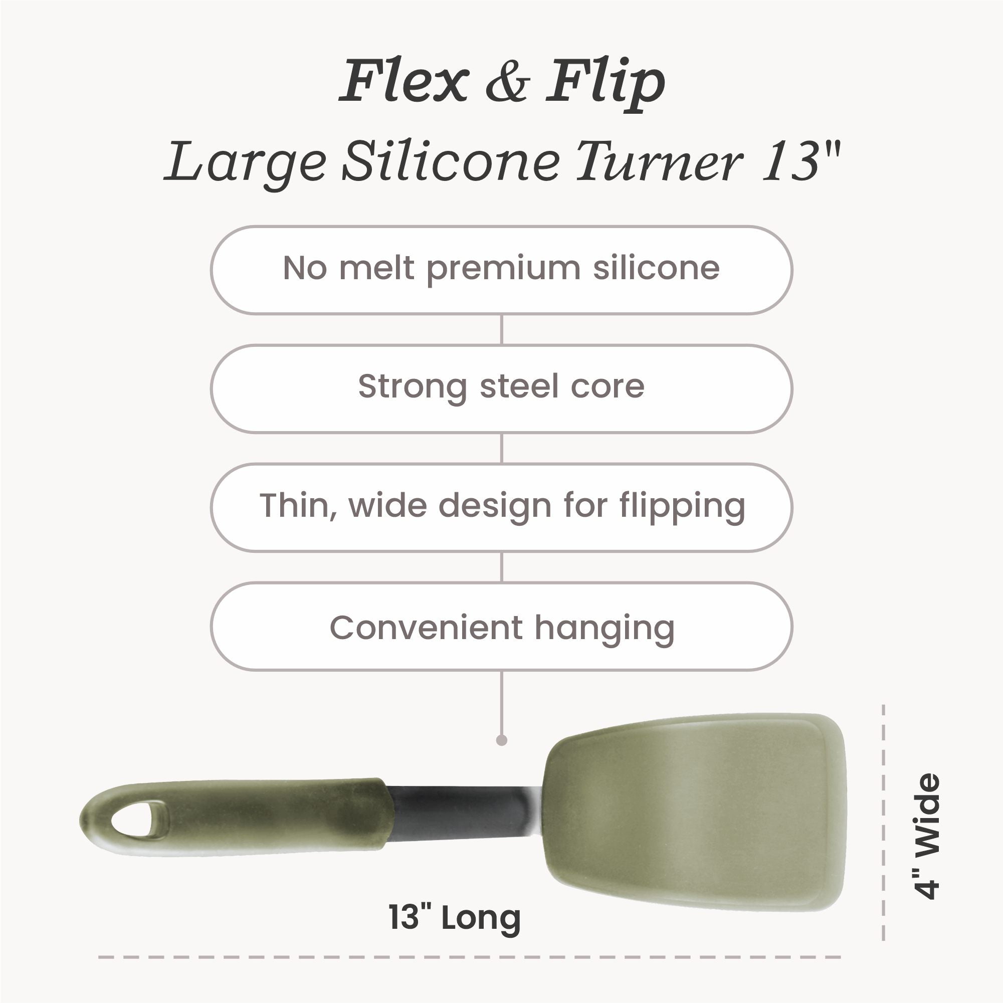 Flex & Flip Large Silicone Turner Spatula - Heat Resistant, Non-Stick Cooking Utensil for Flipping Pancakes, Eggs & Burgers - Perfect for Grilling, Baking & Kitchen Use