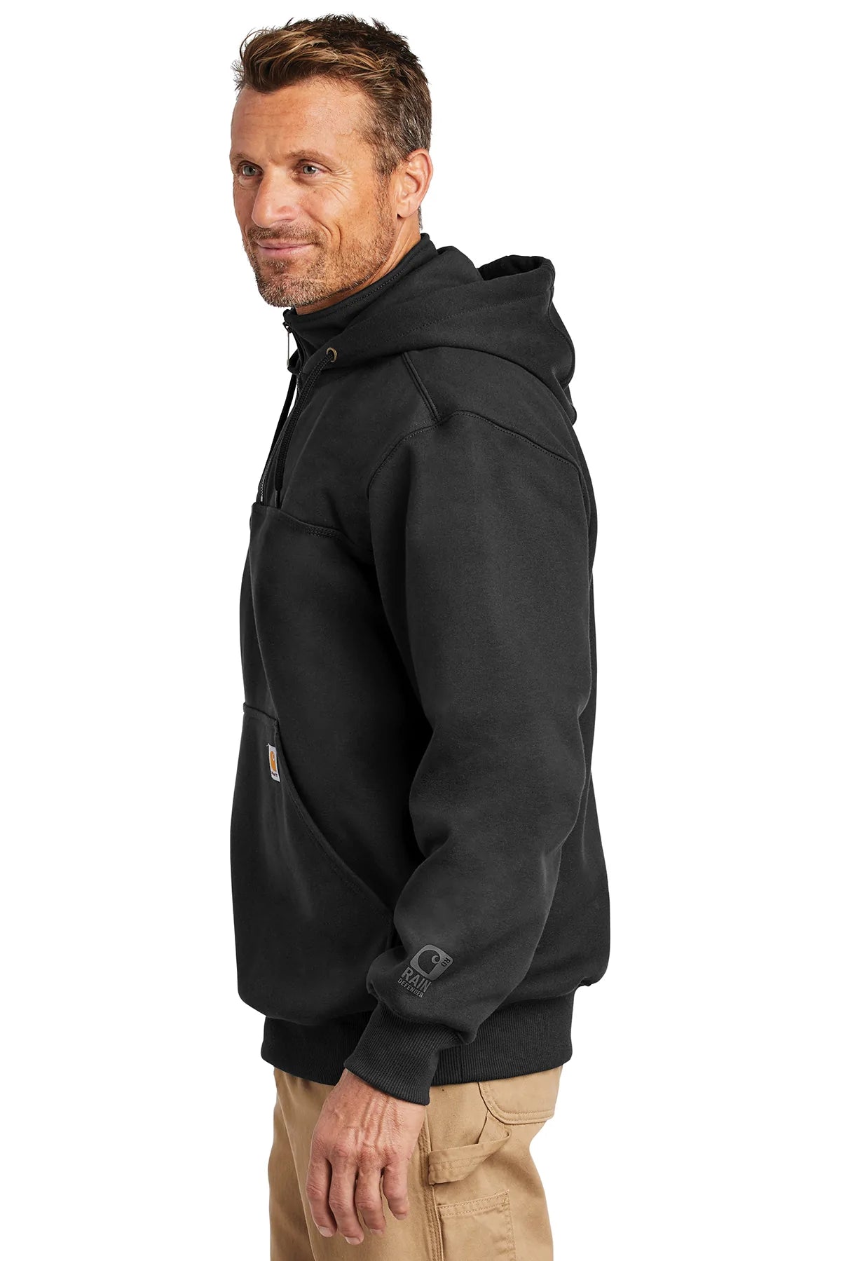 Carhartt Rain Defender Paxton Zip-Up Hooded Sweatshirt for Men - Water-Resistant, Durable & Comfortable - Perfect for Outdoor Work, Hiking & Casual Wear (Black)