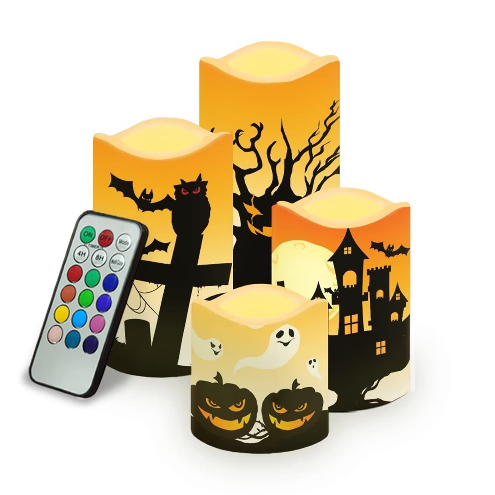 Halloween LED Candles Set - 4 Pack Flameless Flickering Pumpkin Ghost Decor for Party Centerpieces