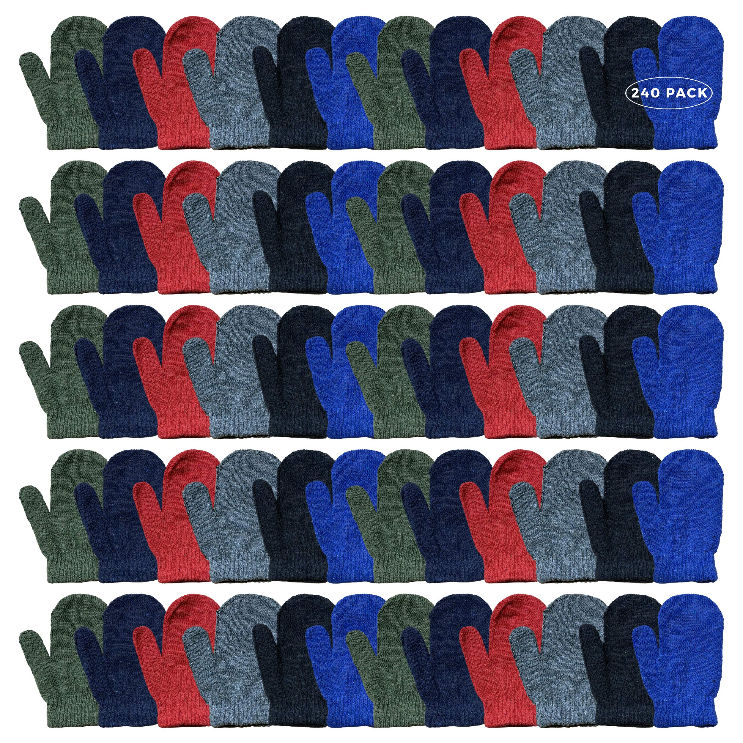 Wholesale Kids Gloves 240 Pack - Striped & Solid Colors for Outdoor Play