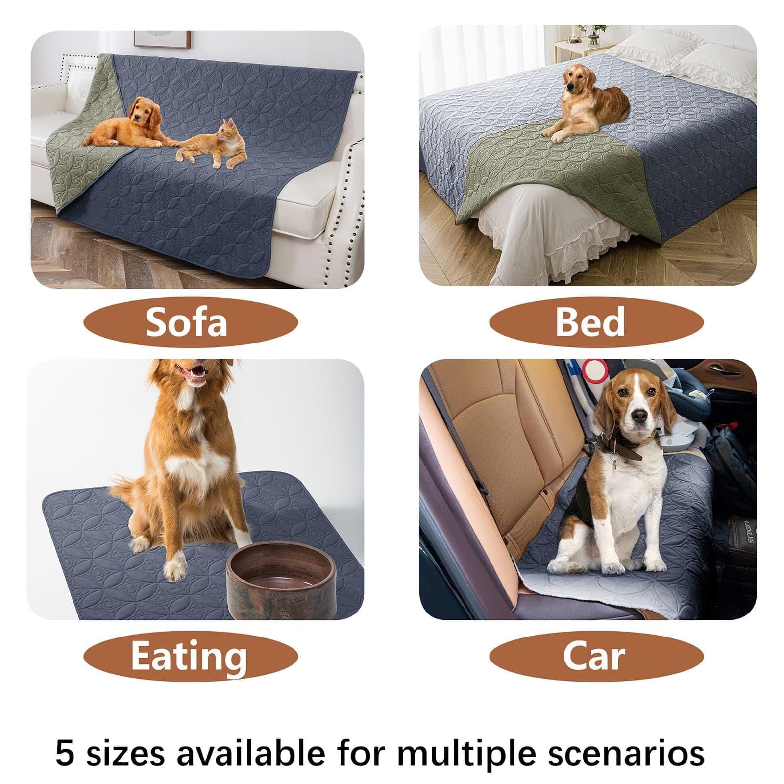 Waterproof Dog Blanket 68x82 Inches - Reversible Washable Pet Couch Cover for Sofa & Bed - Furniture Protector from Dogs (Blue+Green) - Perfect for Indoor Use, Travel & Crate Training