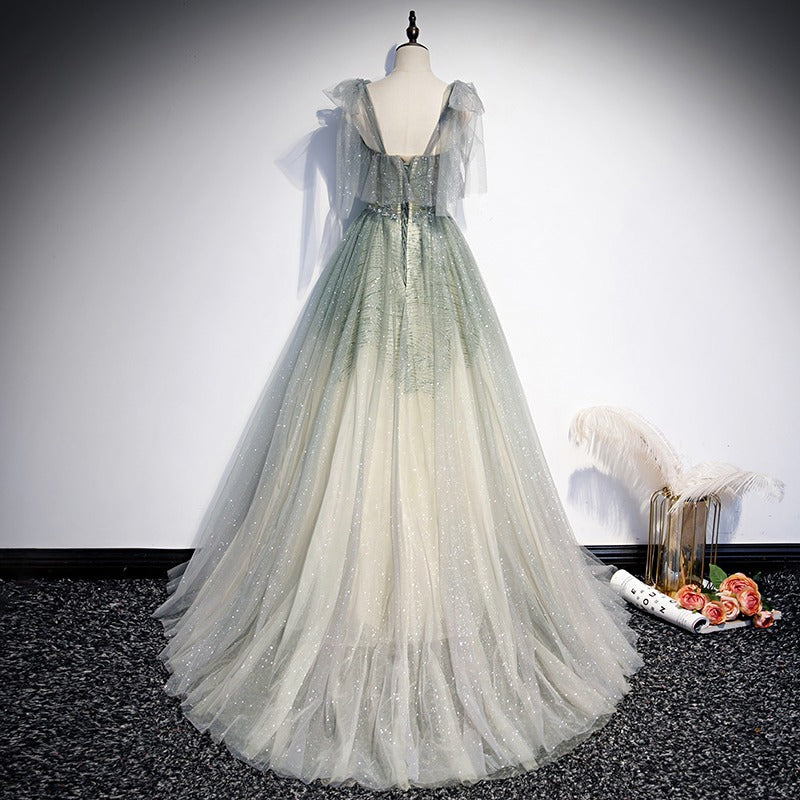 Elegant A-Line Tulle Long Prom Dress - Shiny Formal Evening Gown for Women | Perfect for Homecoming, Ball, Wedding & Special Occasions