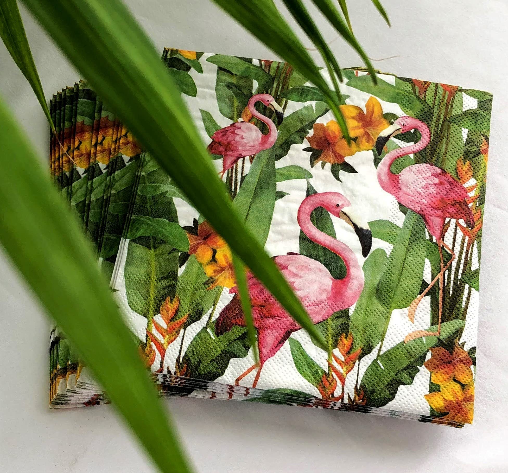 20-Count 13x13 Flamingo Paper Napkins - Tropical Bird Floral Decorative Napkins for Fall, Thanksgiving & Decoupage | Perfect for Parties, Dining & DIY Crafts