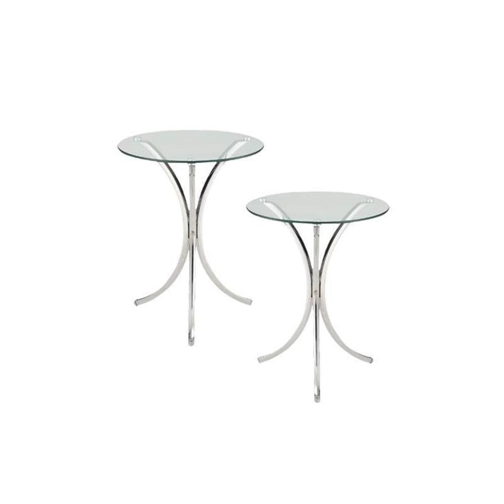Chrome Glass Top End Table Set of 2 - Modern Side Table for Living Room, Bedroom & Office - Perfect for Coffee, Books & Decor