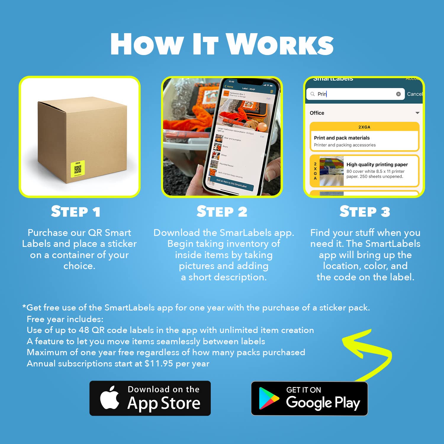 48 Pack Neon QR Code Smart Labels - Made in USA for Storage & Inventory Tracking | Organize Storage Units, Moving Supplies & App Inventory Management | Perfect for Home Organization, Warehouse Logistics & Small Business Inventory Control