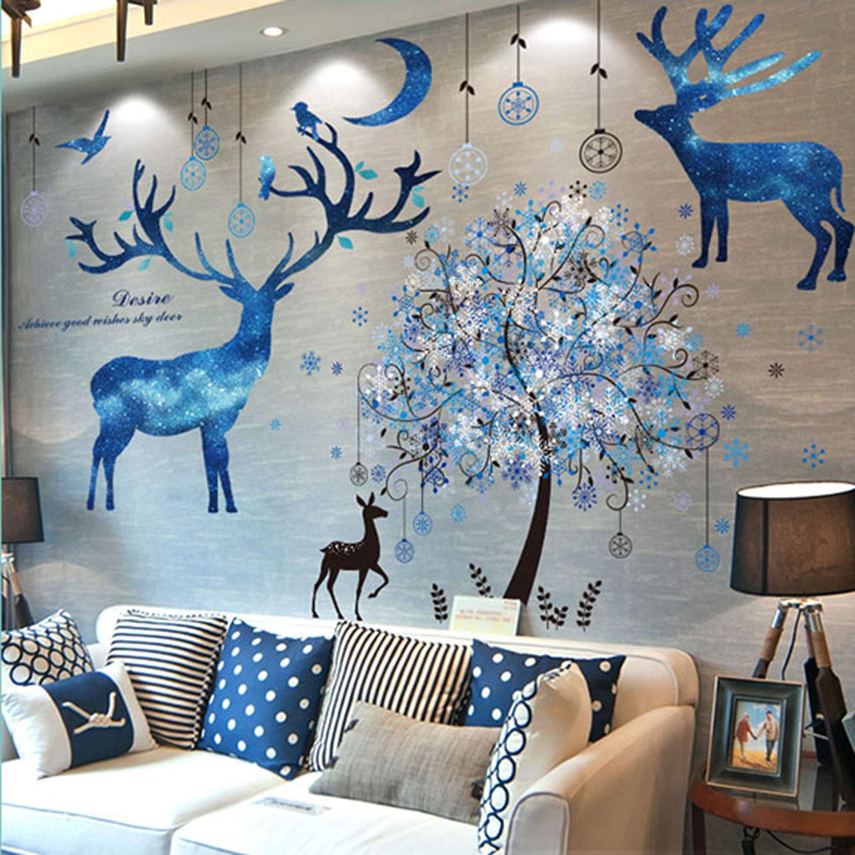 3D Snow Forest & Star Deer Wall Stickers - Self-Adhesive Removable Wall Mural Decals for Kids Bedroom, Nursery, Living Room & Ceiling Decor - Perfect for Winter Themed Room, Christmas Decorations & Home Interior Design