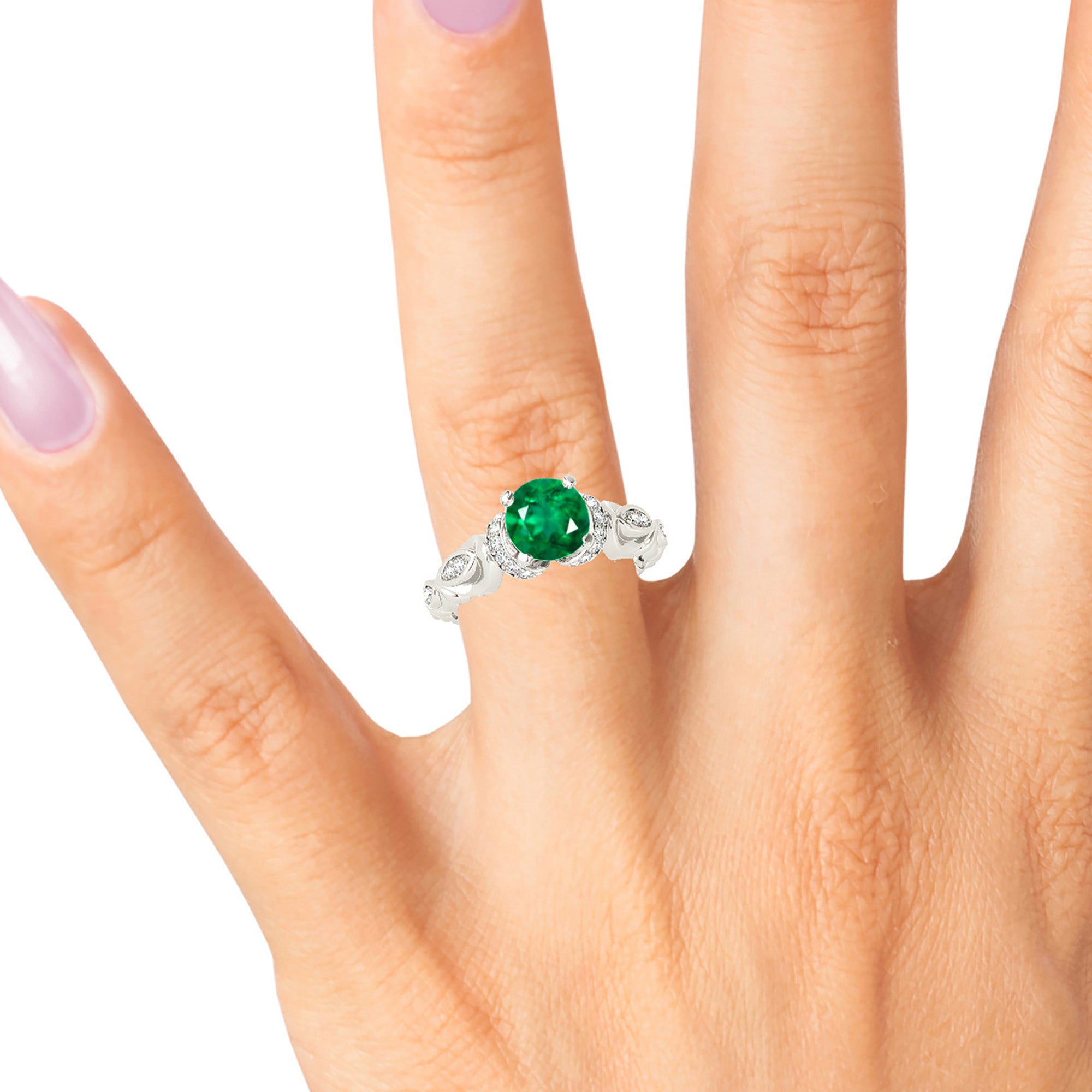 1.75 Carat Genuine Emerald Ring with Diamond Side Accents - Elegant Wedding, Engagement & Anniversary Jewelry Gift for Women