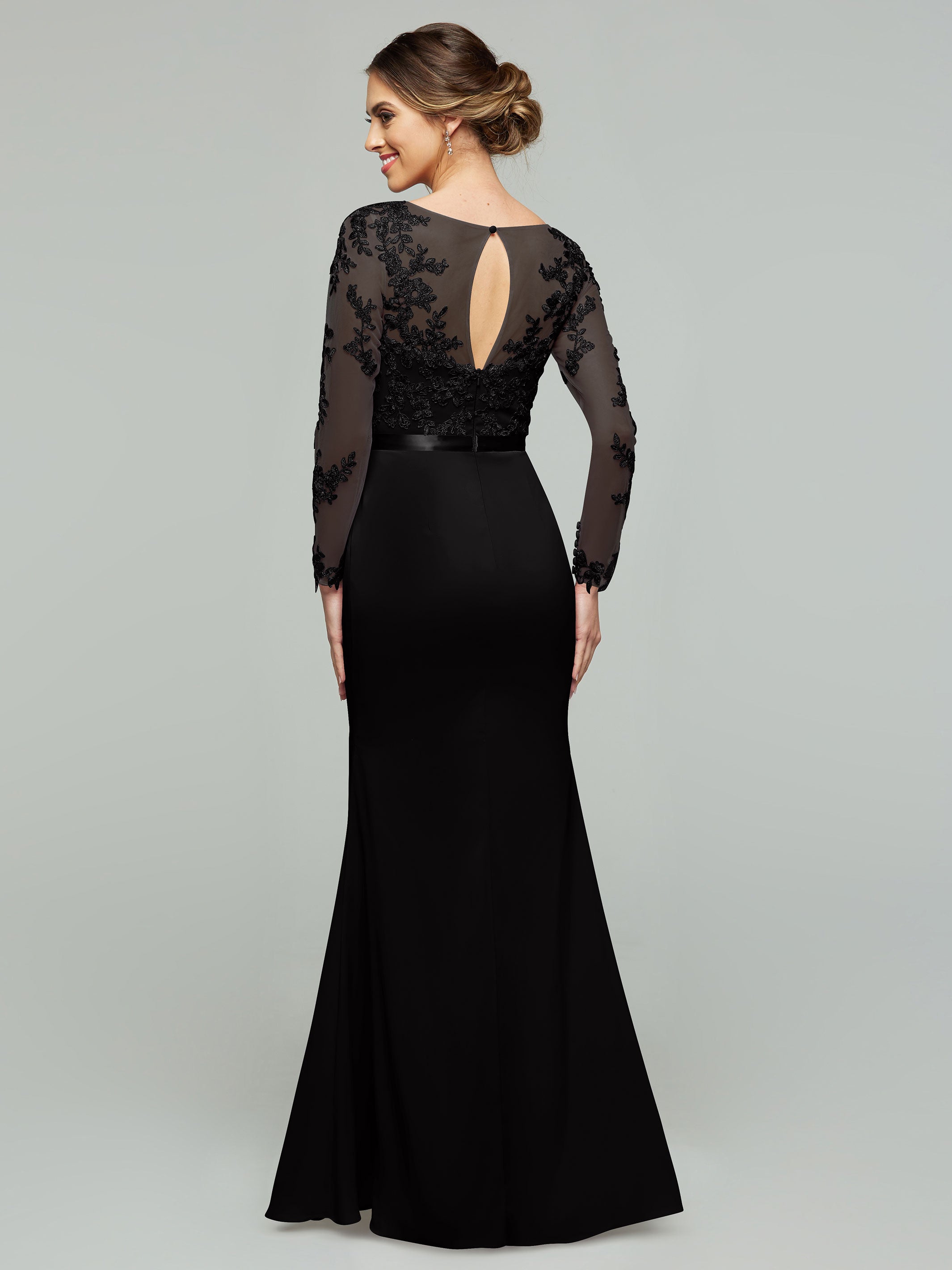 Elegant 80190 Chiffon & Lace Mermaid Bridesmaid Dress with Illusion Long Sleeves - Perfect for Weddings, Formal Events & Evening Parties
