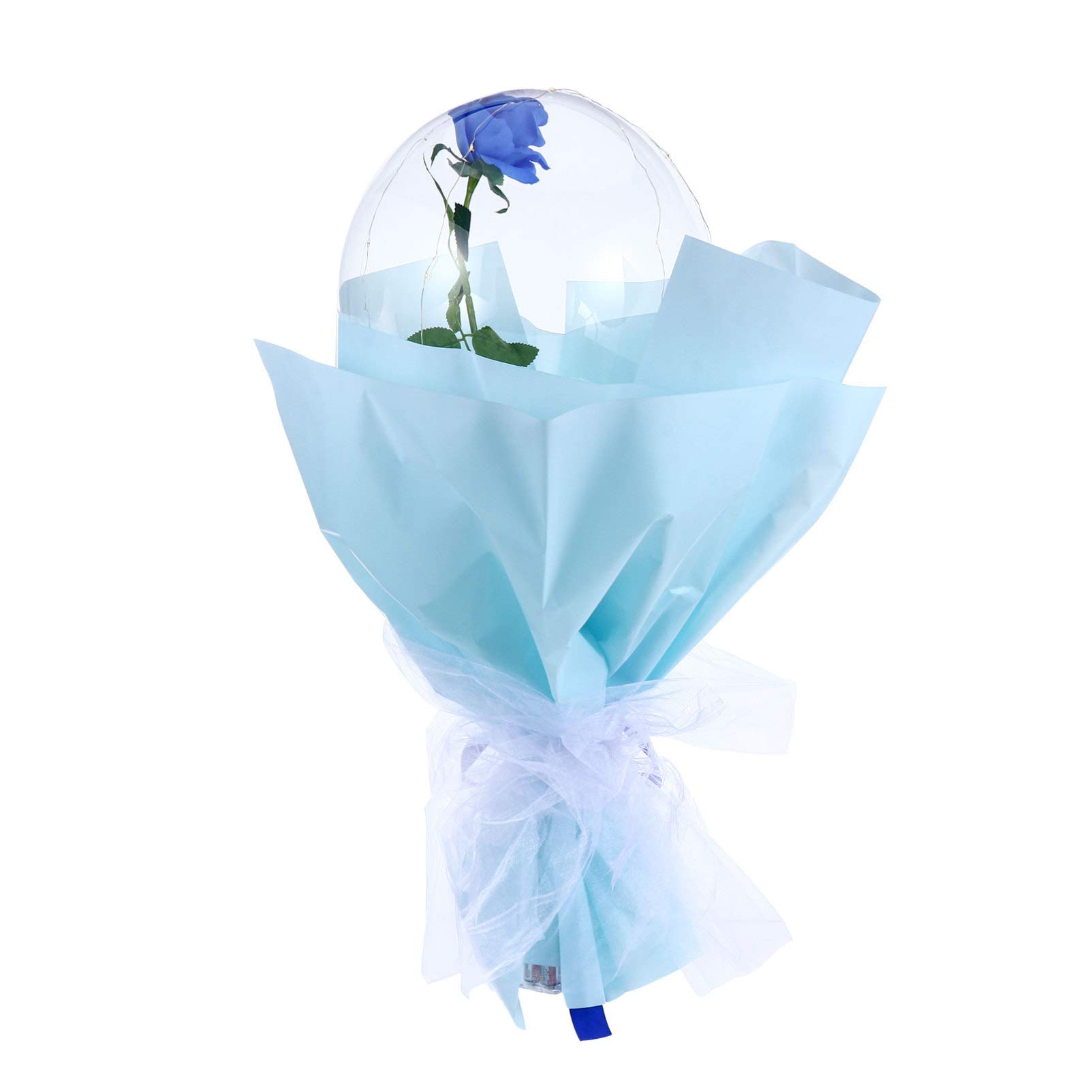 NUOBESTY LED Luminous Balloon Rose Bouquet - Transparent Balloons with Fake Roses for DIY Wedding Decor, Valentine's Day Gift, Party Supplies (Blue) - Perfect for Romantic Proposals, Anniversary Celebrations & Birthday Surprises