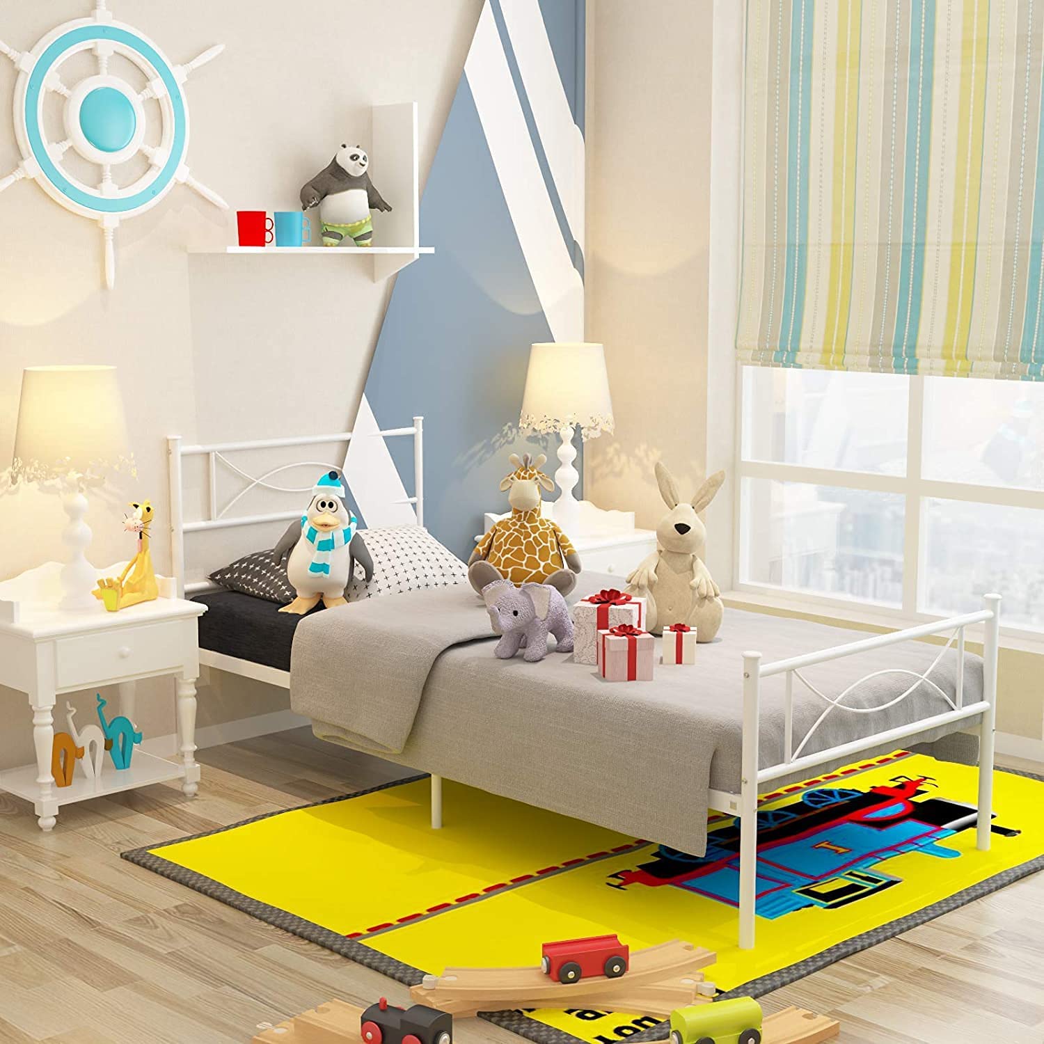 Twin Size Bed Frame with Headboard for Girls, Boys, Adults & Teens - White Platform Bed with Storage, No Box Spring Needed, Easy Assembly | Perfect for Dorm Rooms, Kids Bedrooms & Small Spaces