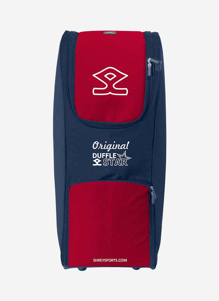 Shrey Star Duffle Bag - Waterproof Travel Gym Bag for Men & Women, Navy & Red - Perfect for Sports, Gym, Workout, Travel & Weekend Getaways
